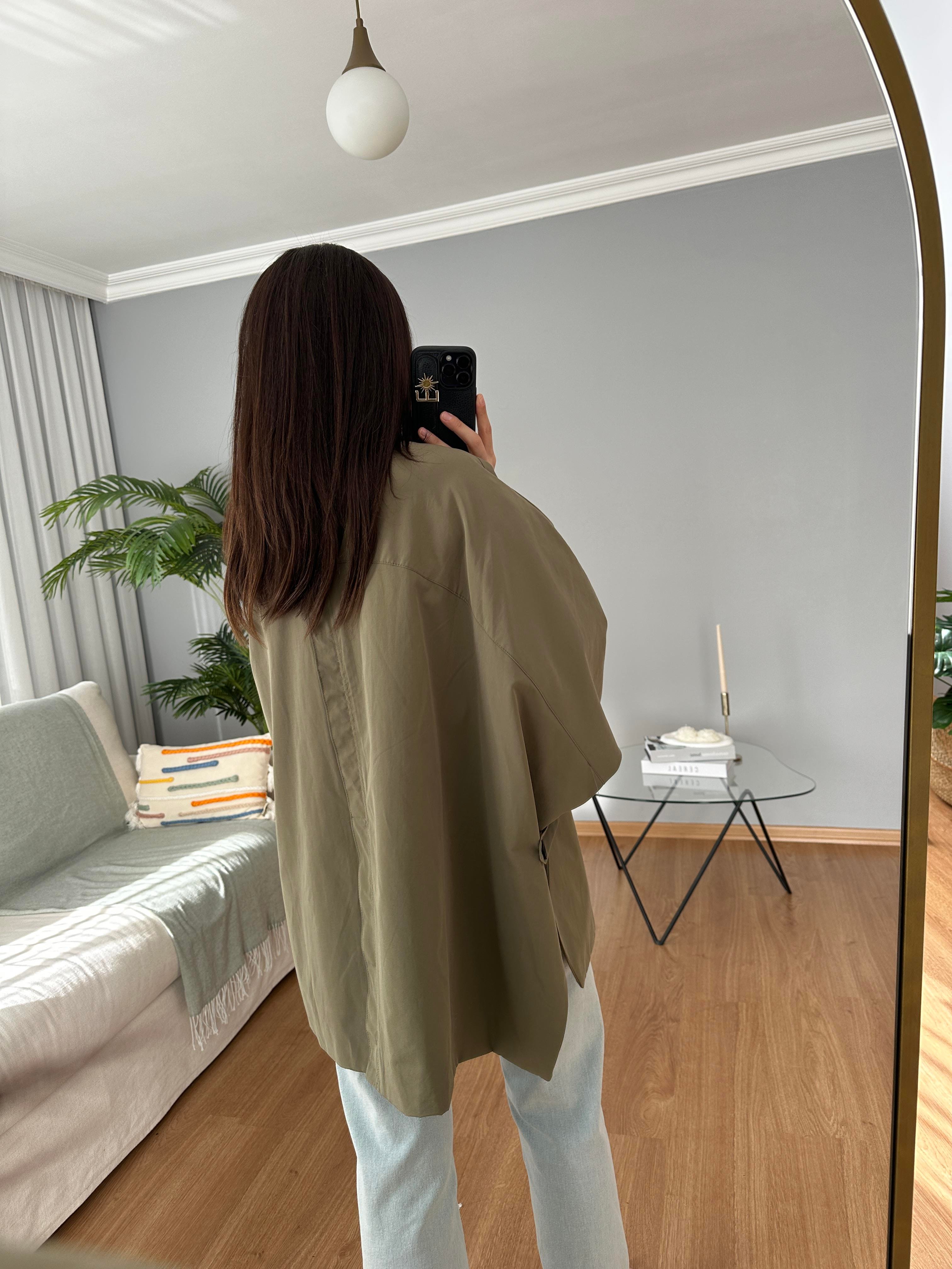 Haki Renk Panço Model Trençkot 