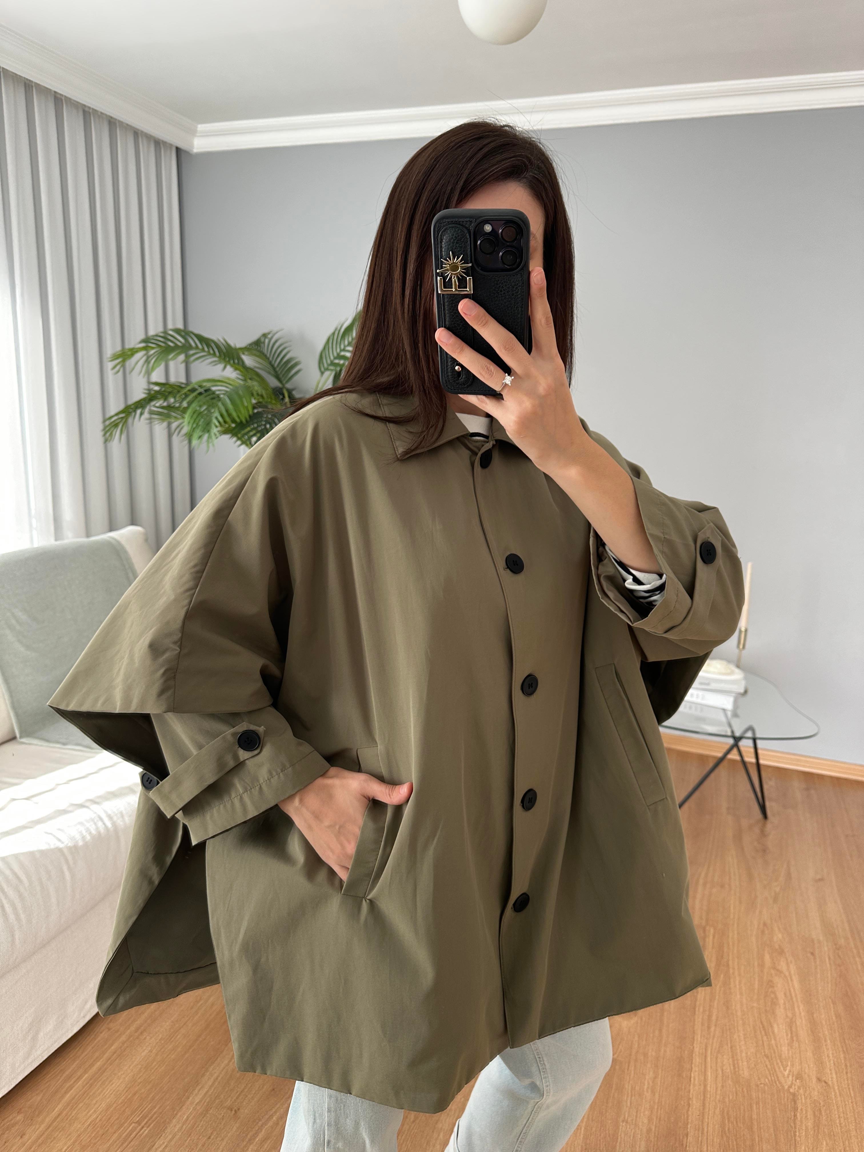 Haki Renk Panço Model Trençkot 