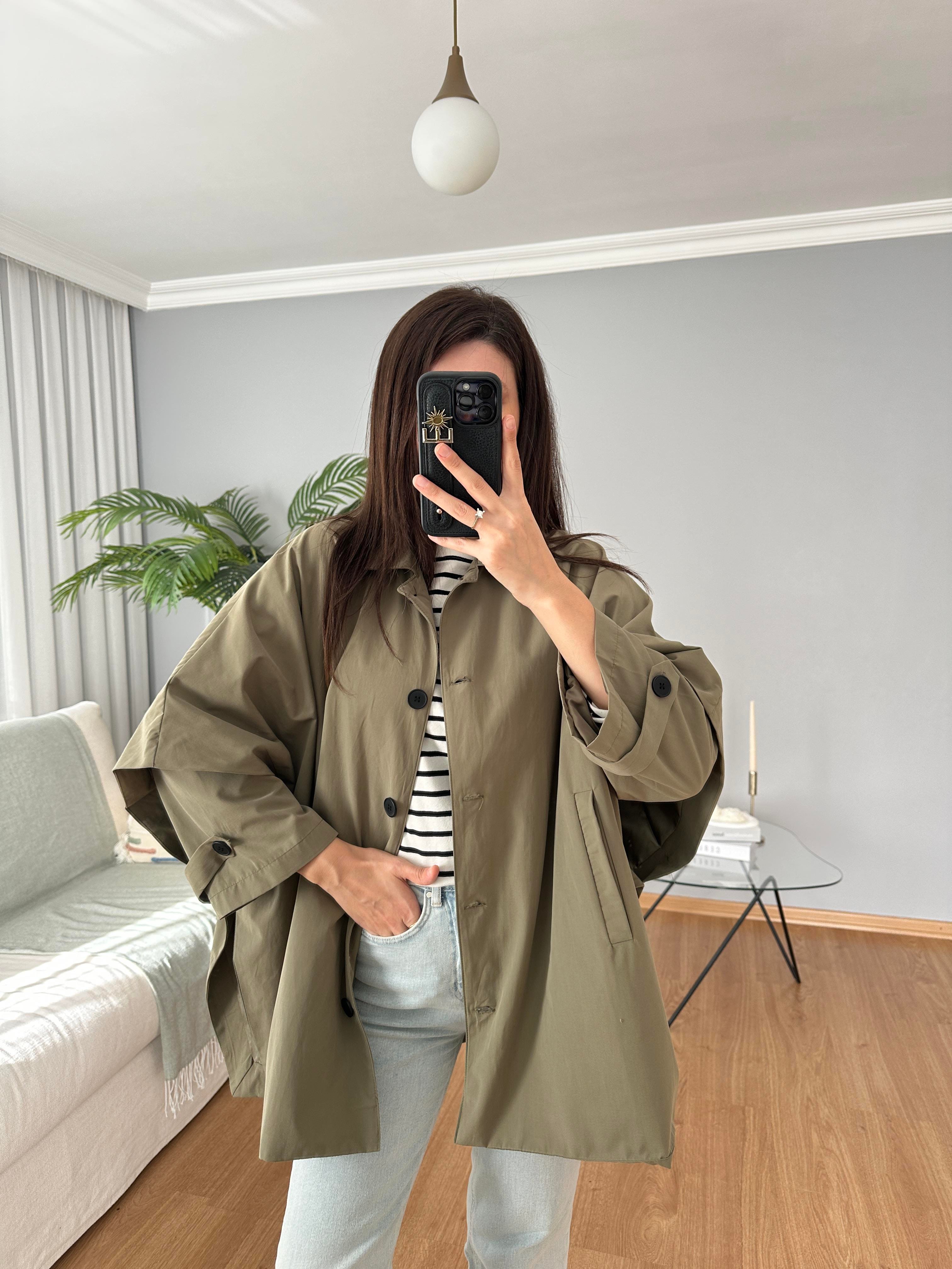 Haki Renk Panço Model Trençkot 