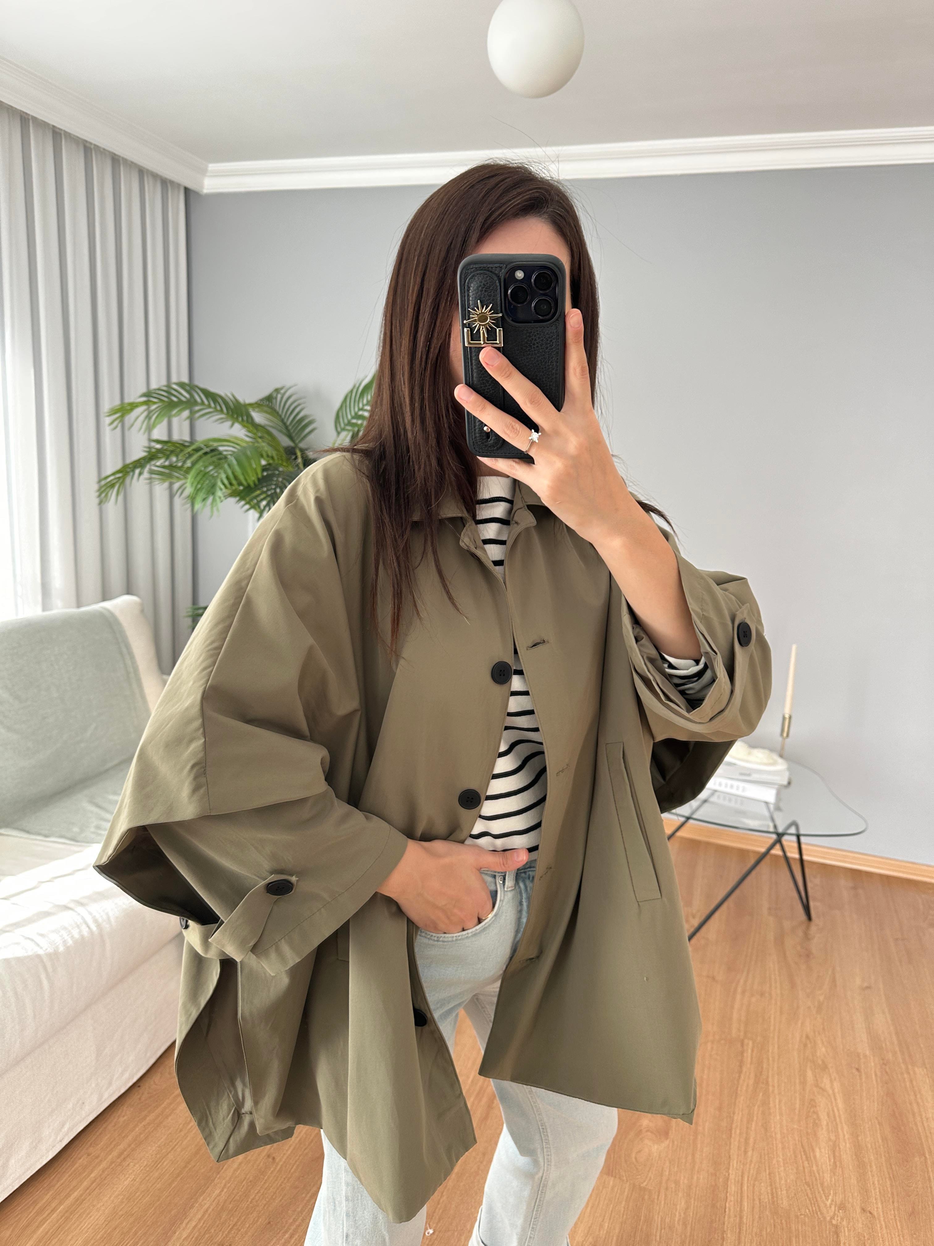 Haki Renk Panço Model Trençkot 
