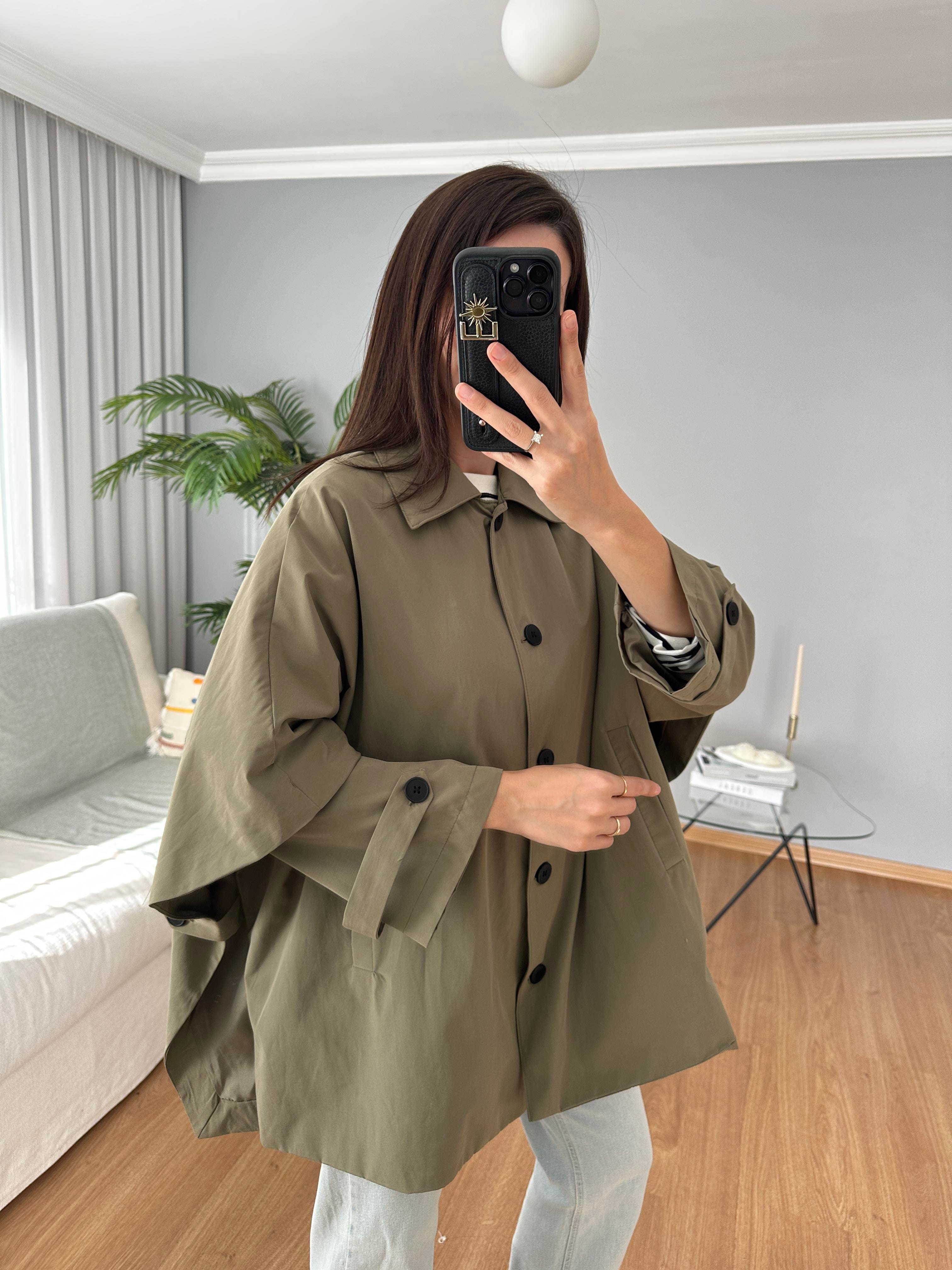 Haki Renk Panço Model Trençkot 