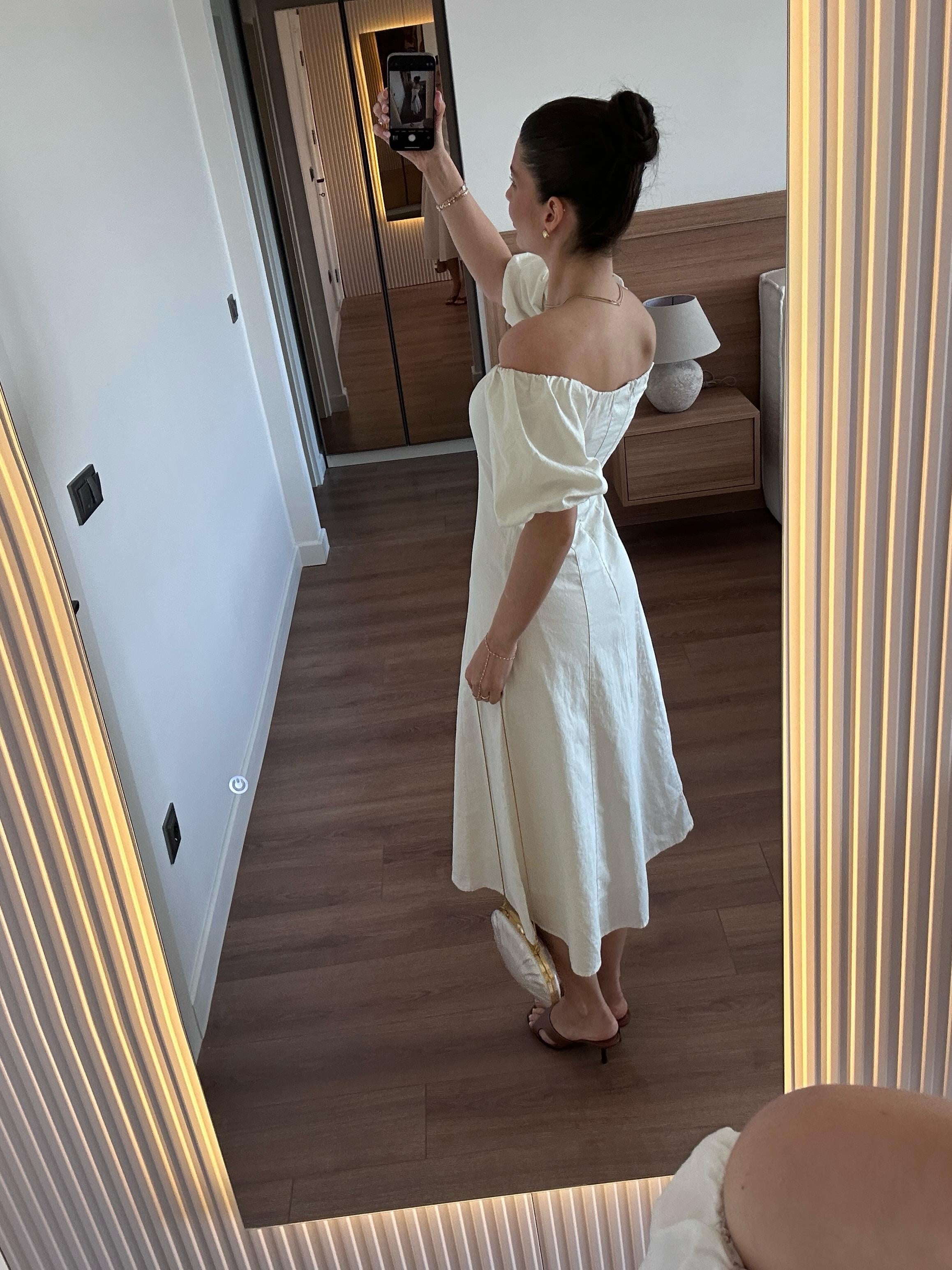 Jasmine Ekru Keten Elbise