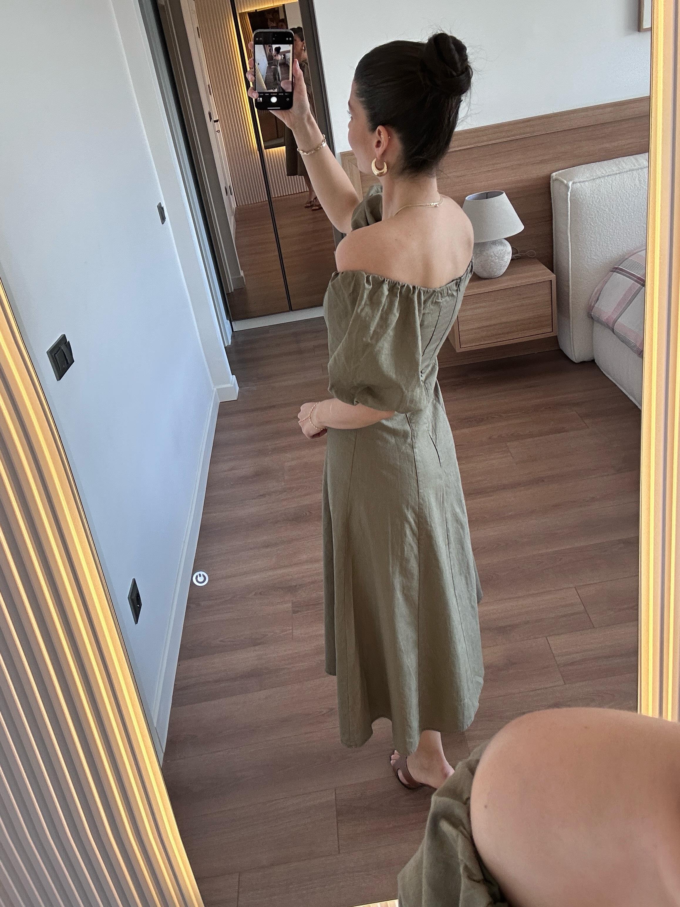 Jasmine Haki Keten Elbise