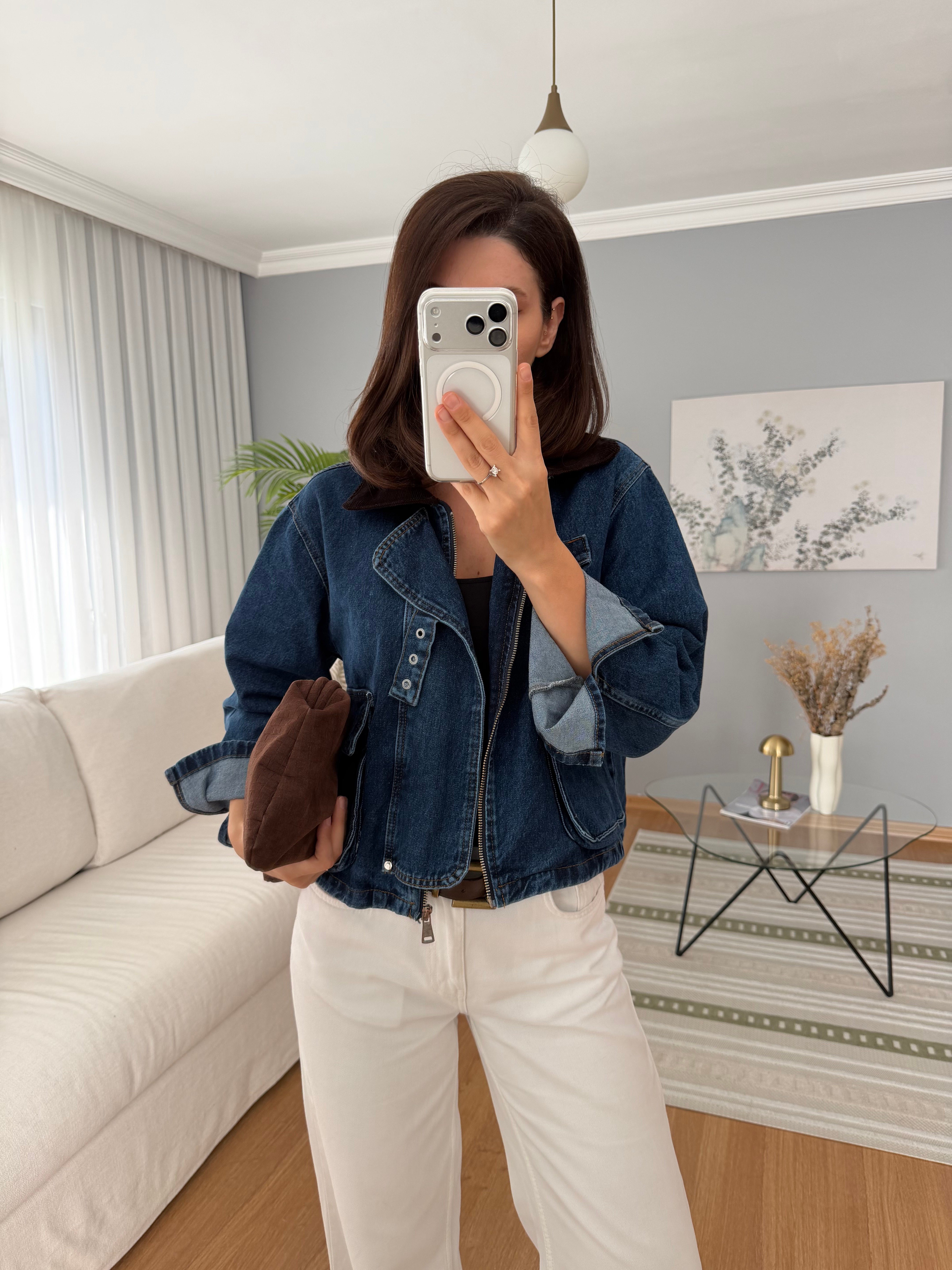 Kadife Yaka Denim Ceket 
