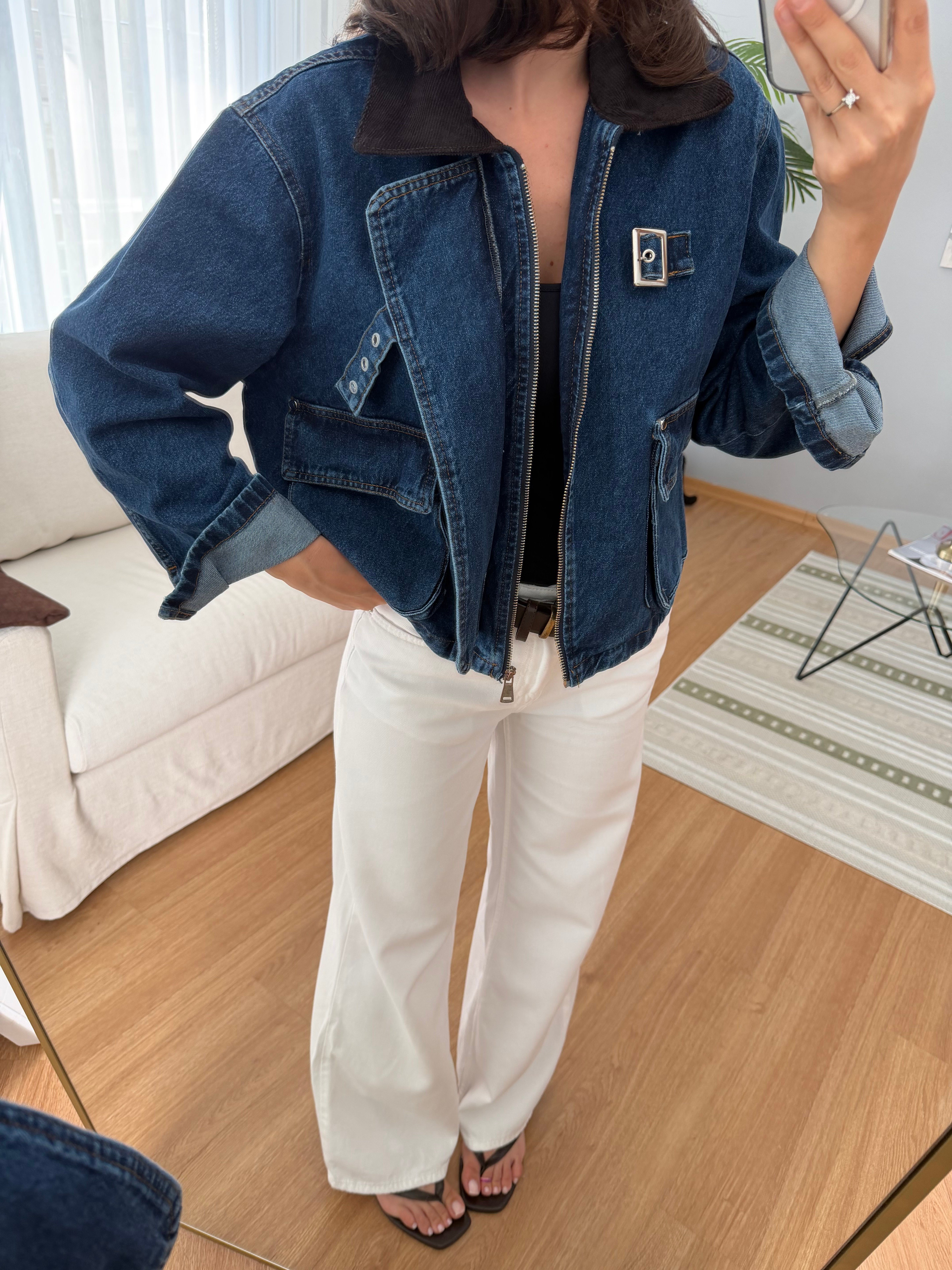 Kadife Yaka Denim Ceket 