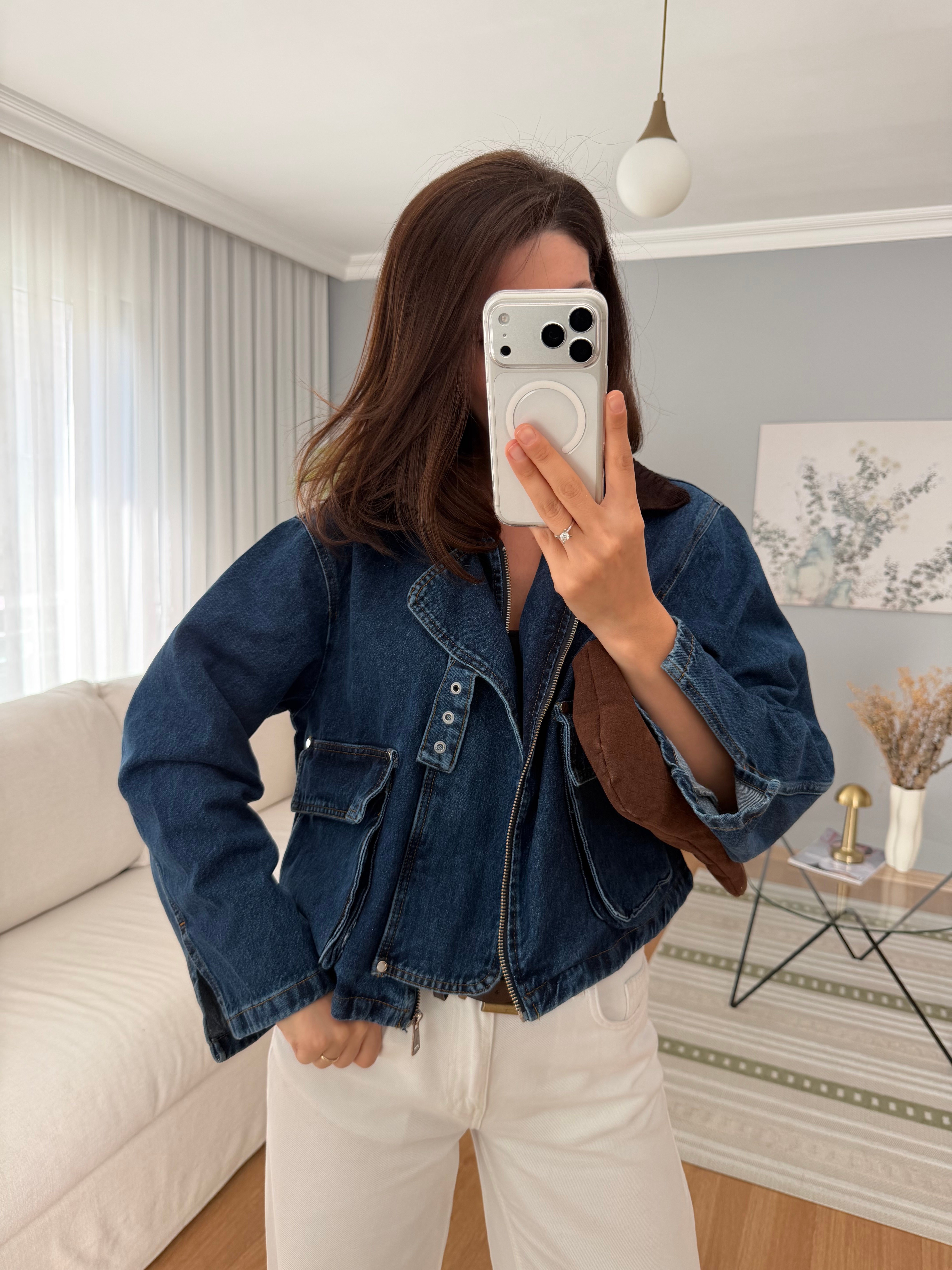 Kadife Yaka Denim Ceket 