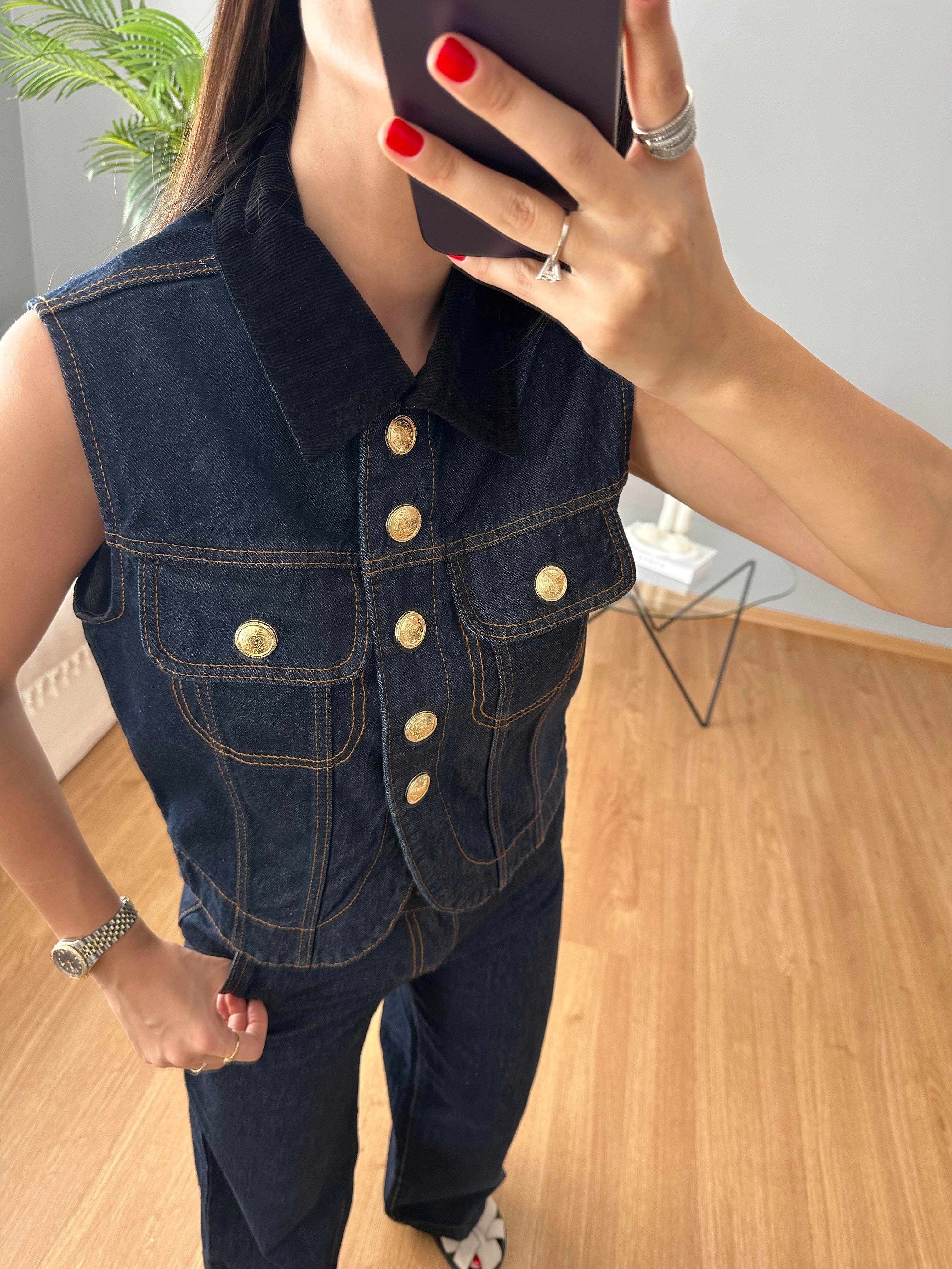 Kadife Yaka Denim Takım