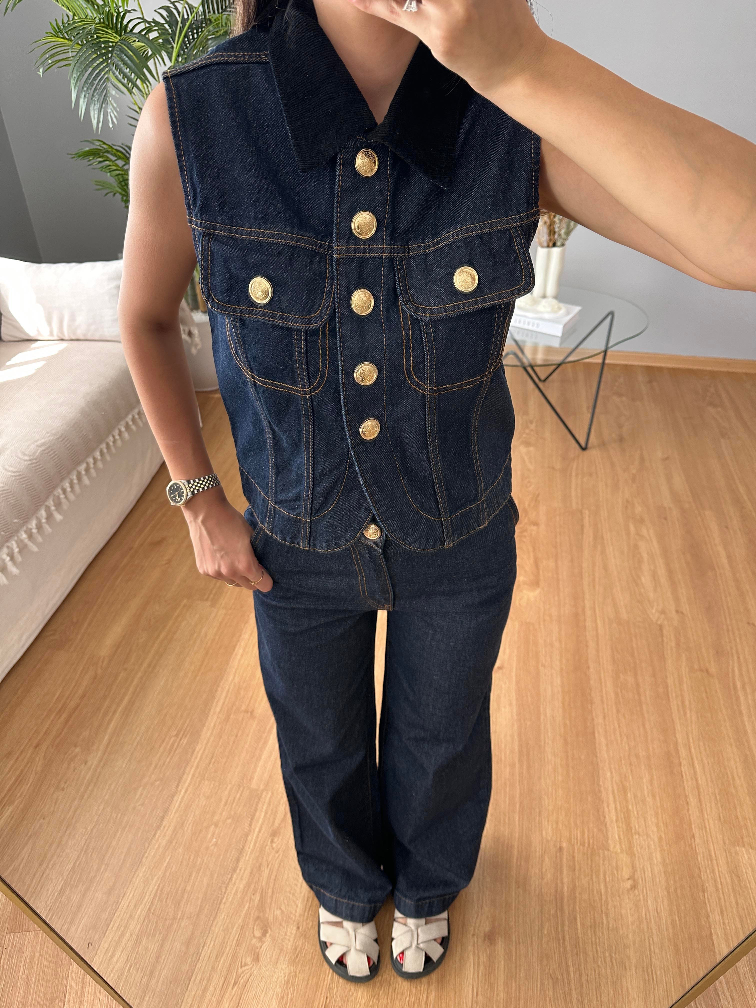 Kadife Yaka Denim Takım
