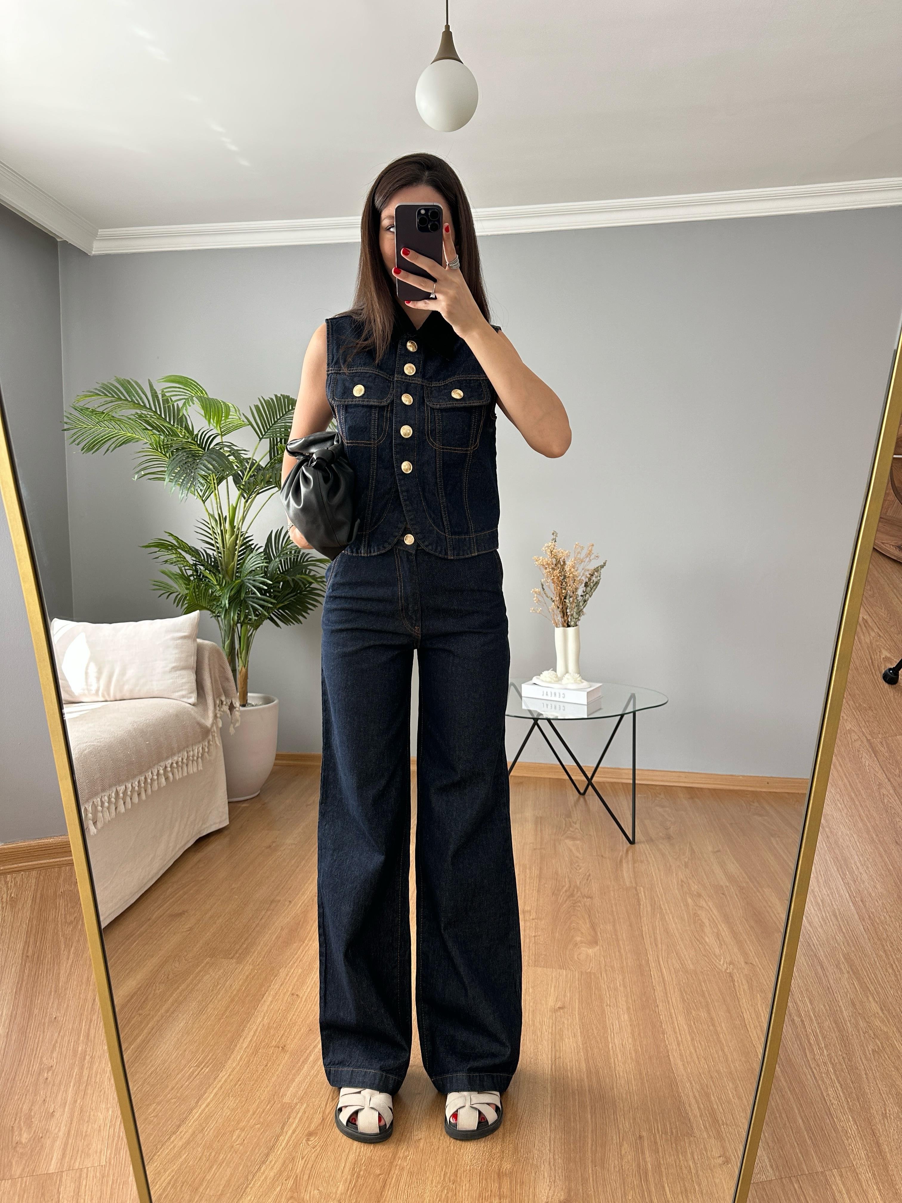Kadife Yaka Denim Takım