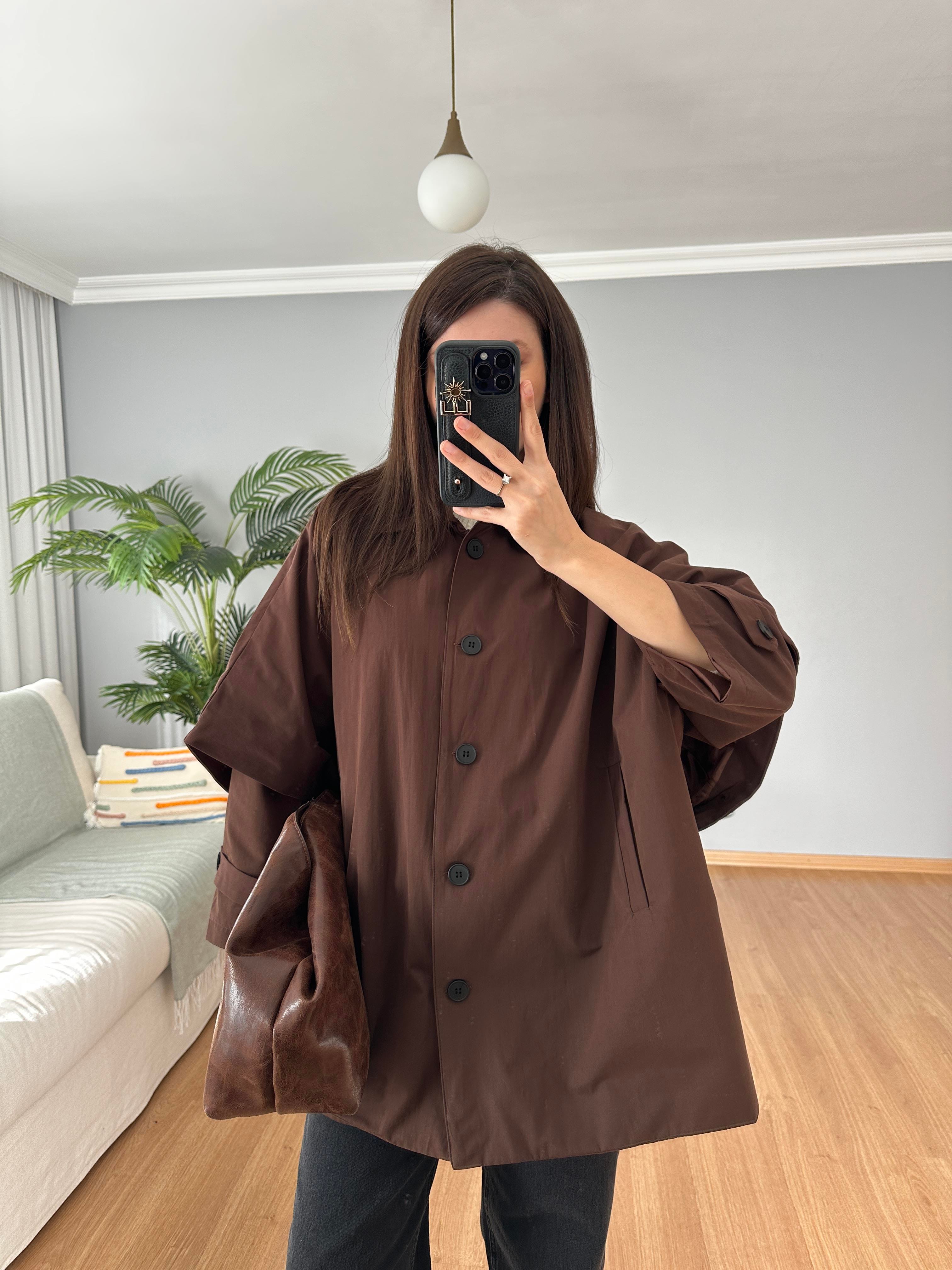 Kahve Rengi Panço Model Trençkot 