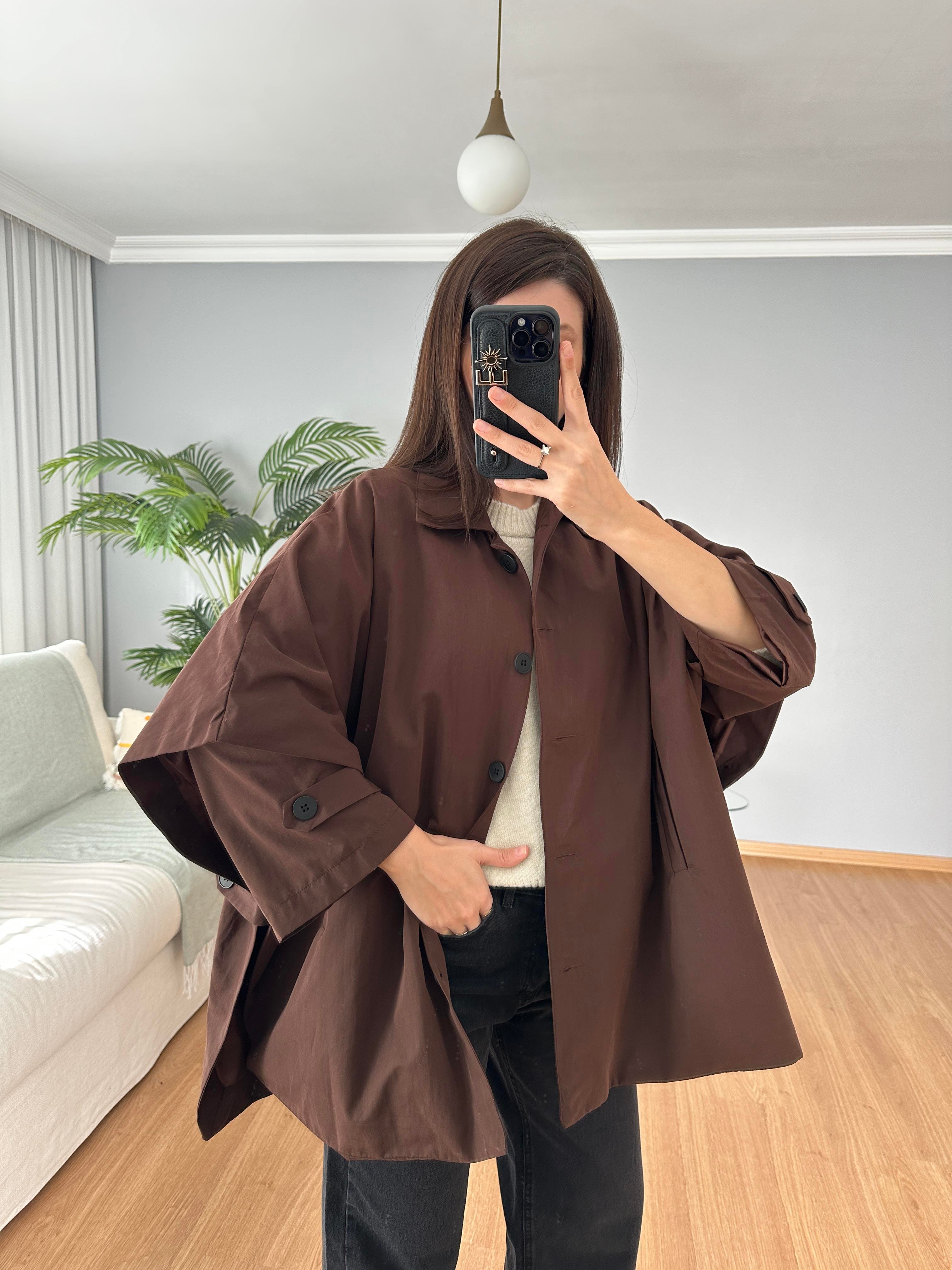 Kahve Rengi Panço Model Trençkot 