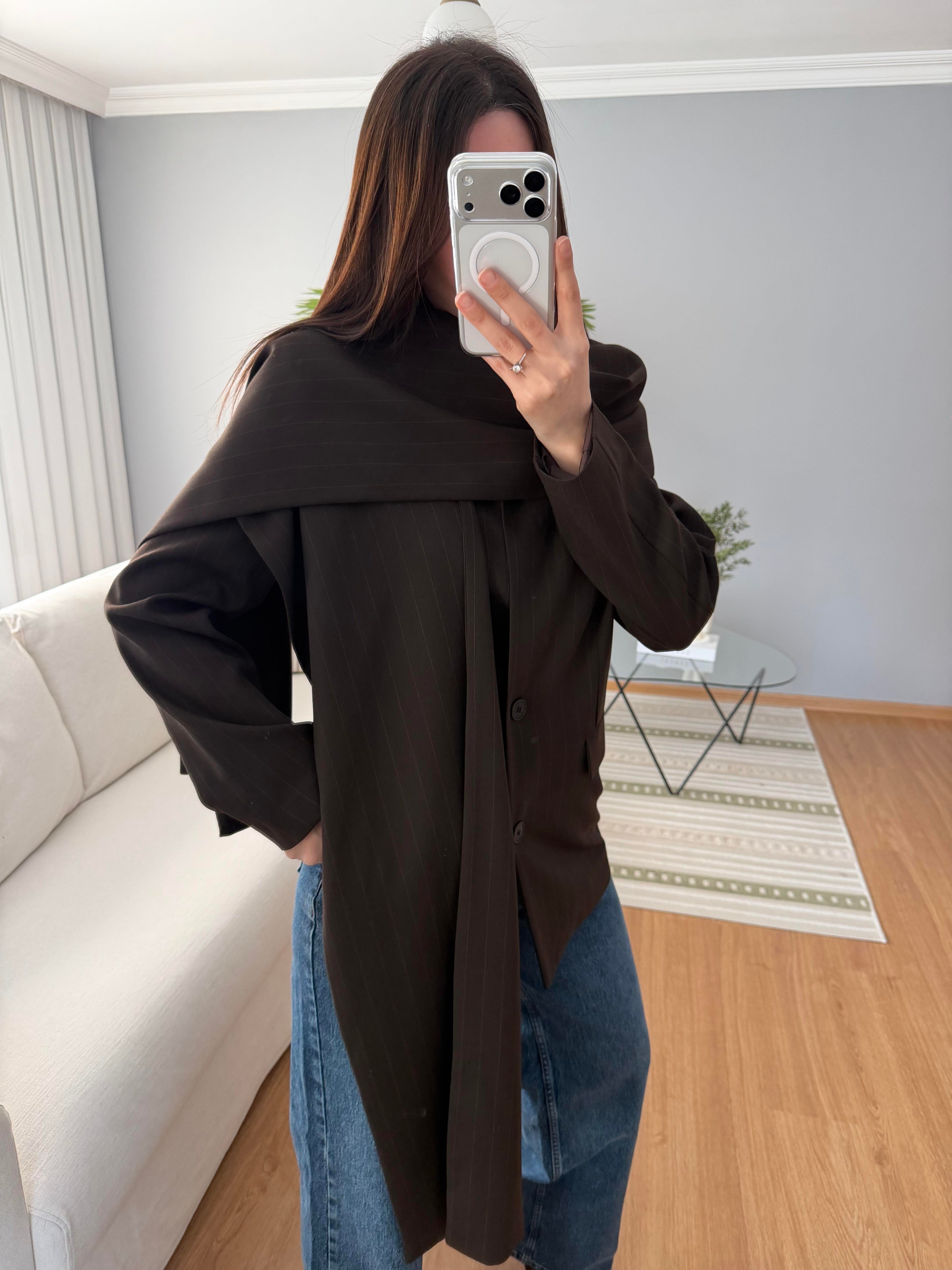 Kahve Renk Şal Yaka Blazer Ceket 