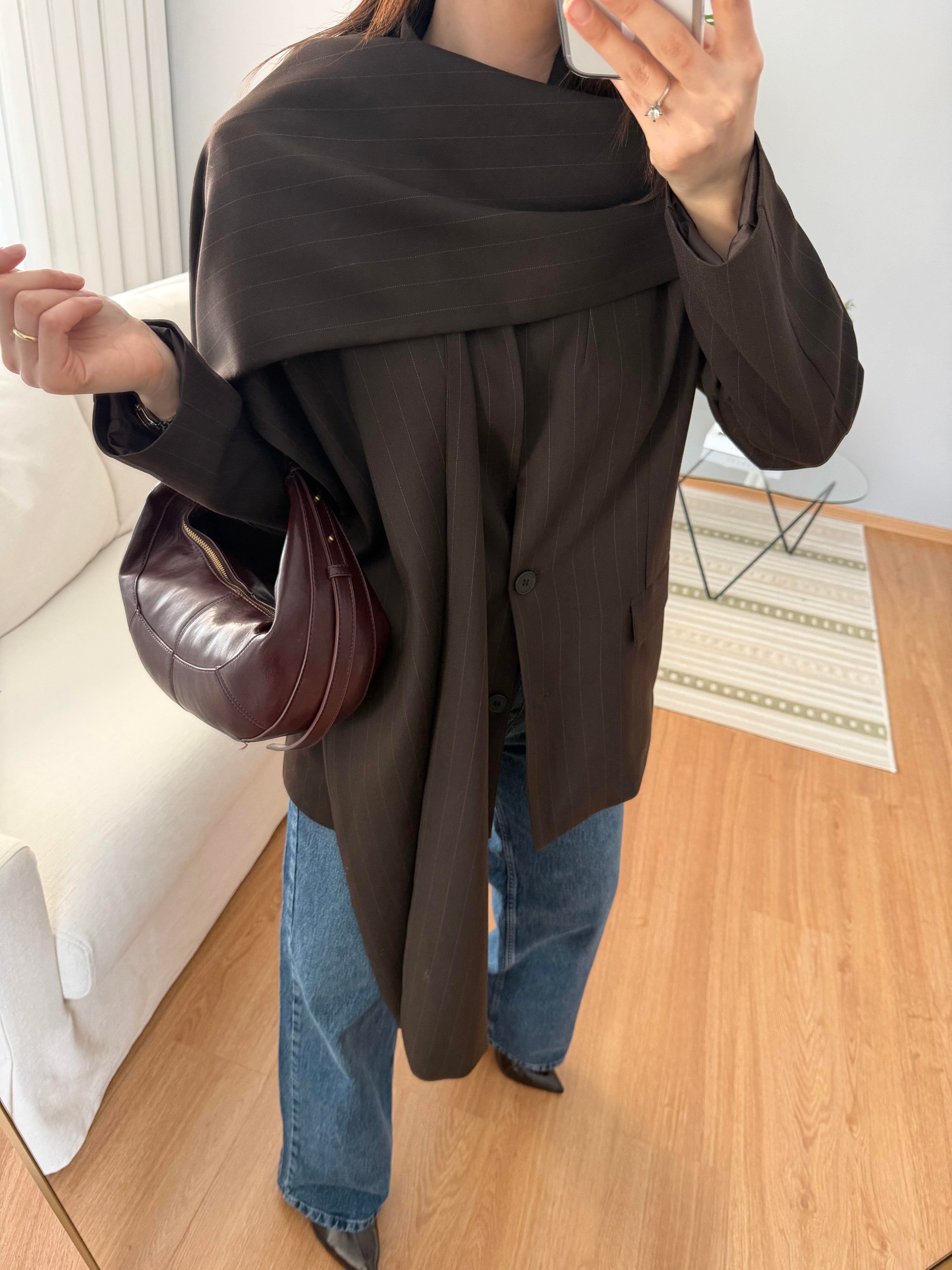 Kahve Renk Şal Yaka Blazer Ceket 