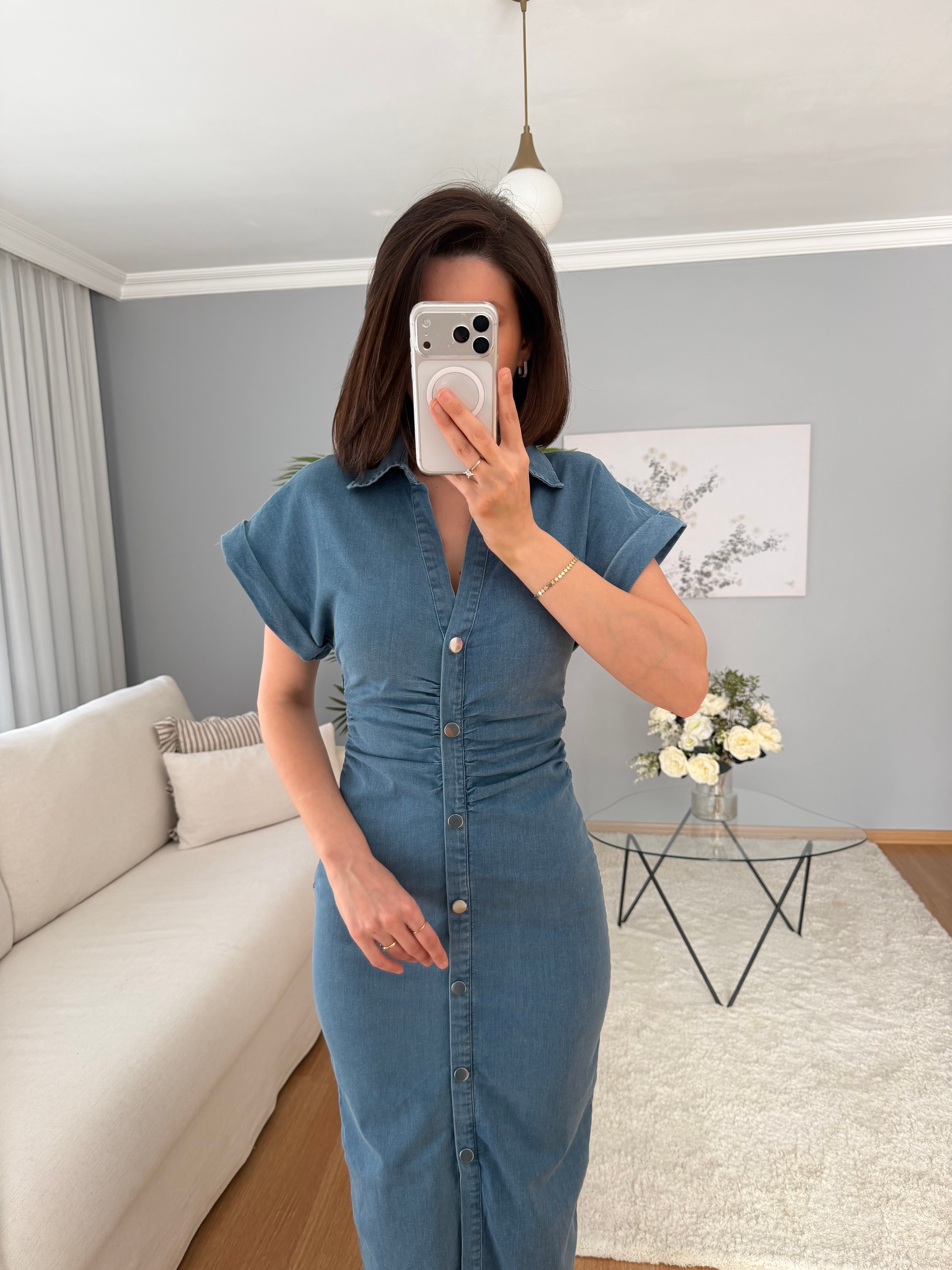 Katerin Açık Denim Rengi Elbise