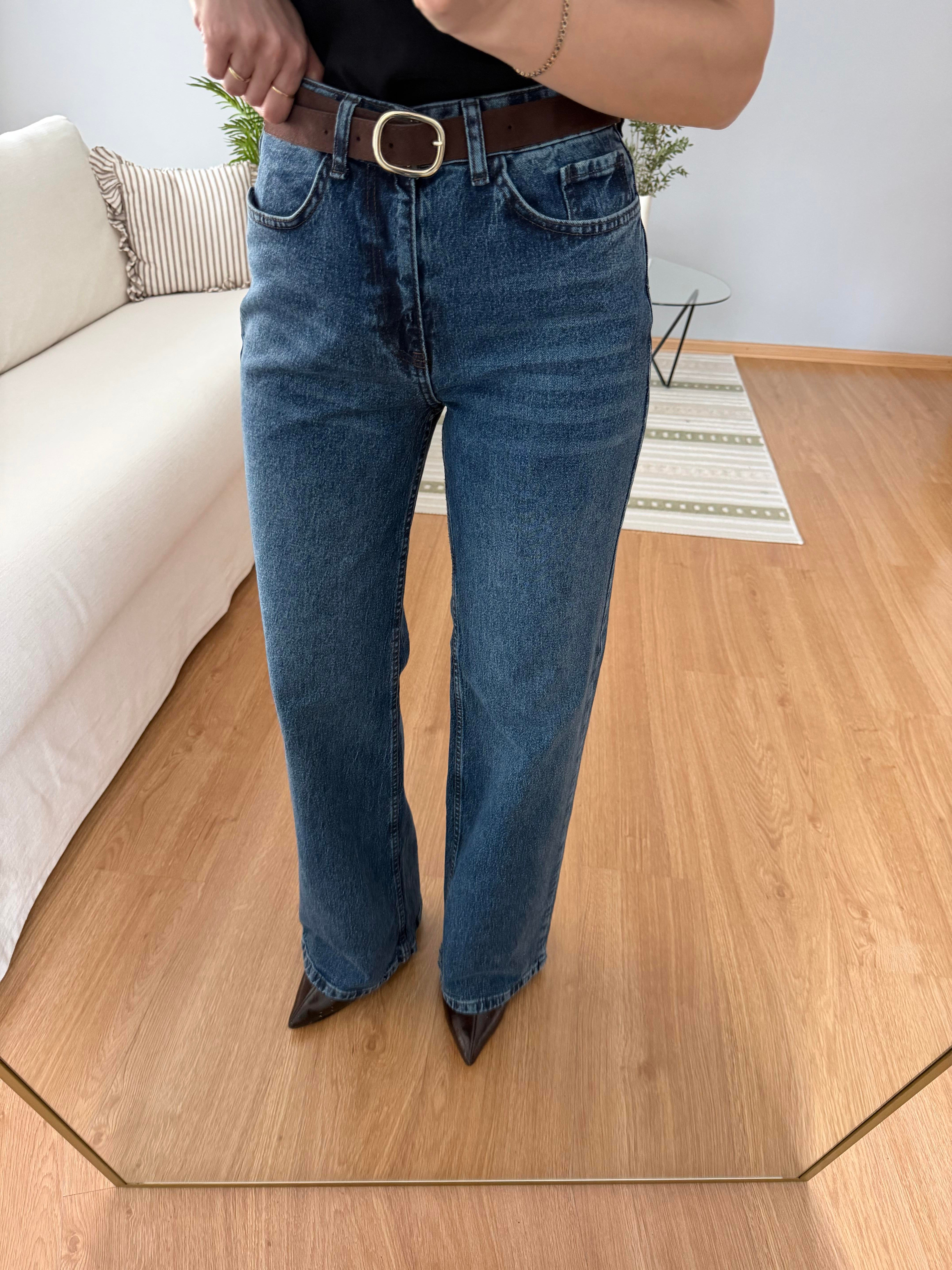 Kemerli Düz Kesim Jean