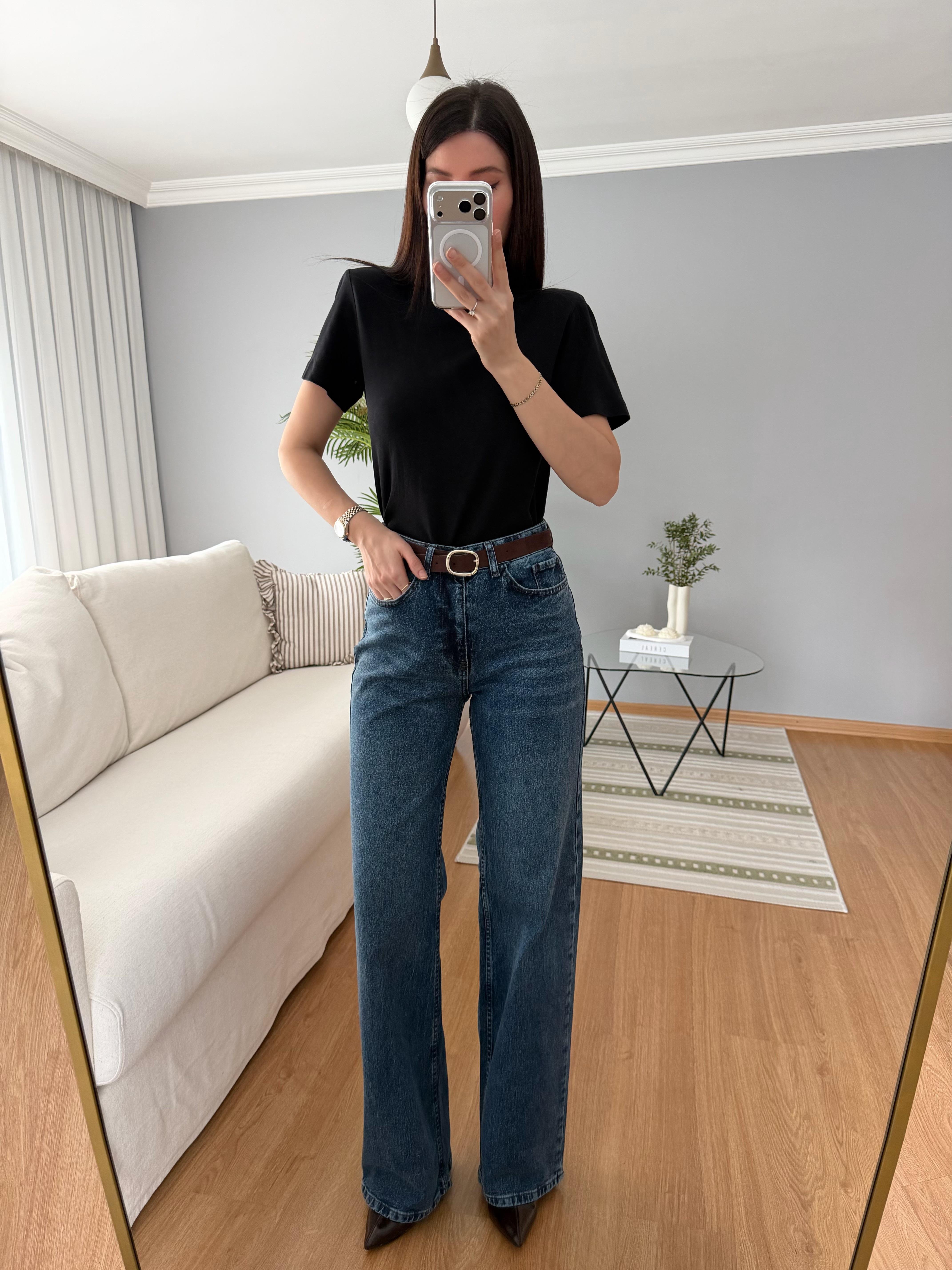 Kemerli Düz Kesim Jean
