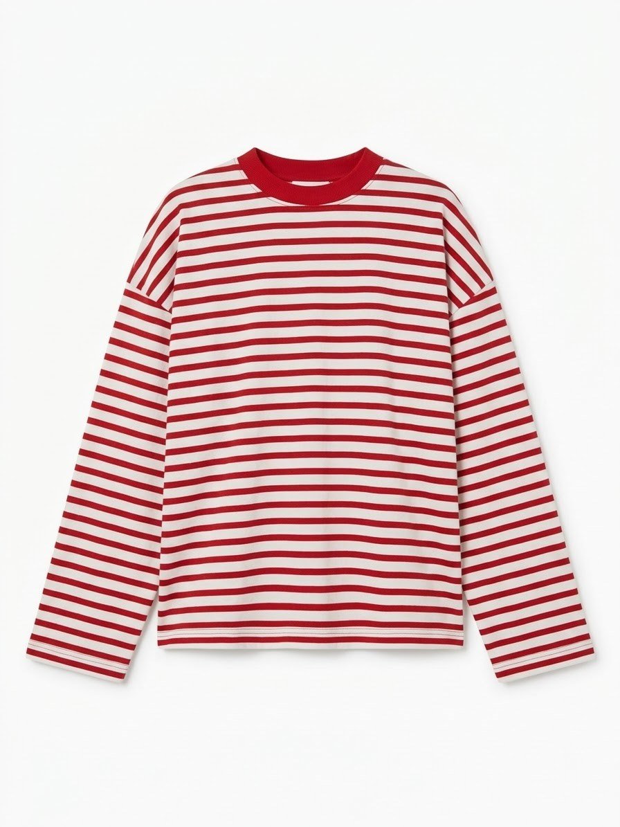 Kırmızı Beyaz Çizgili Sweatshirt 