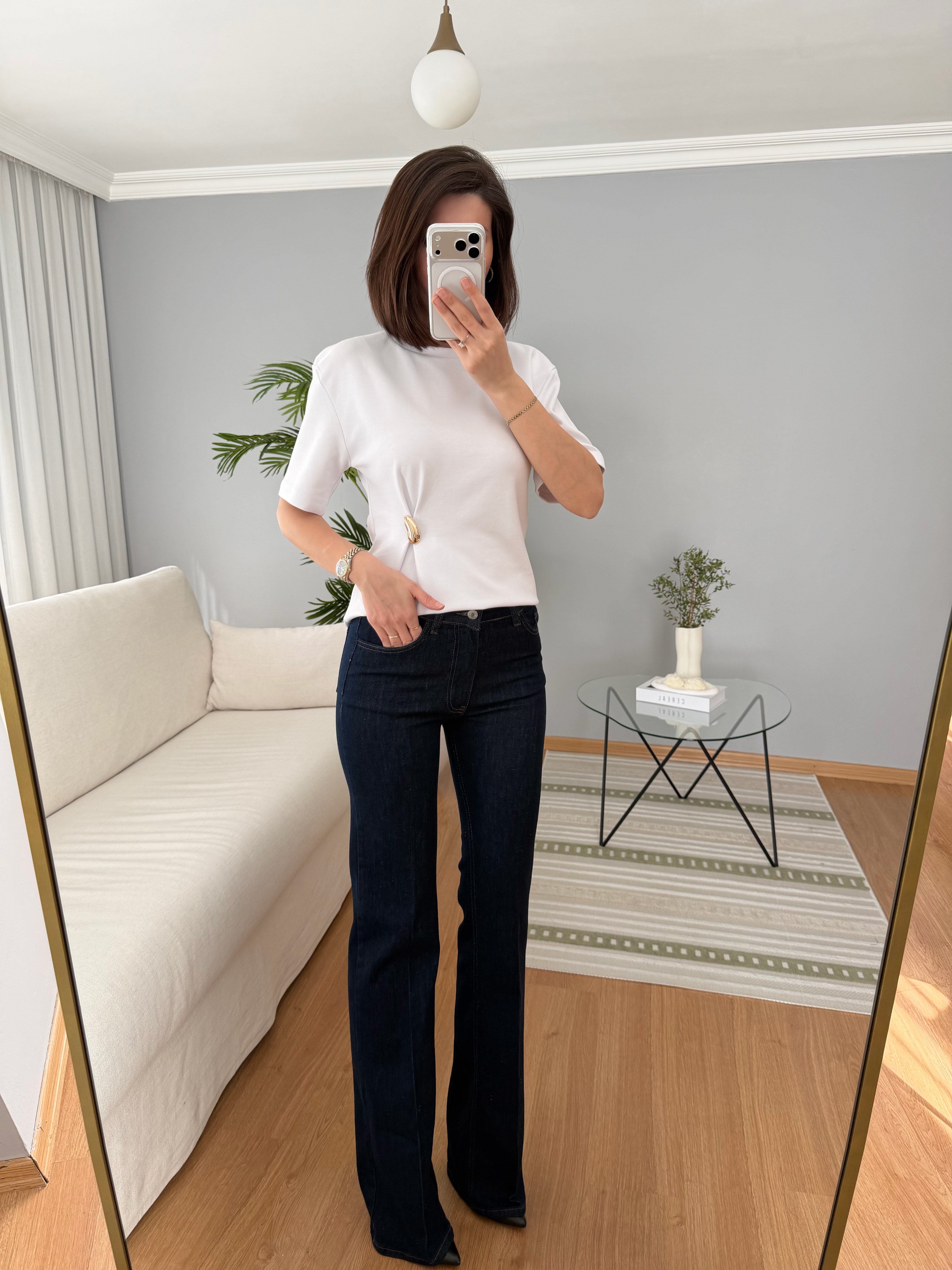 Koyu Lacivert Flare Jean