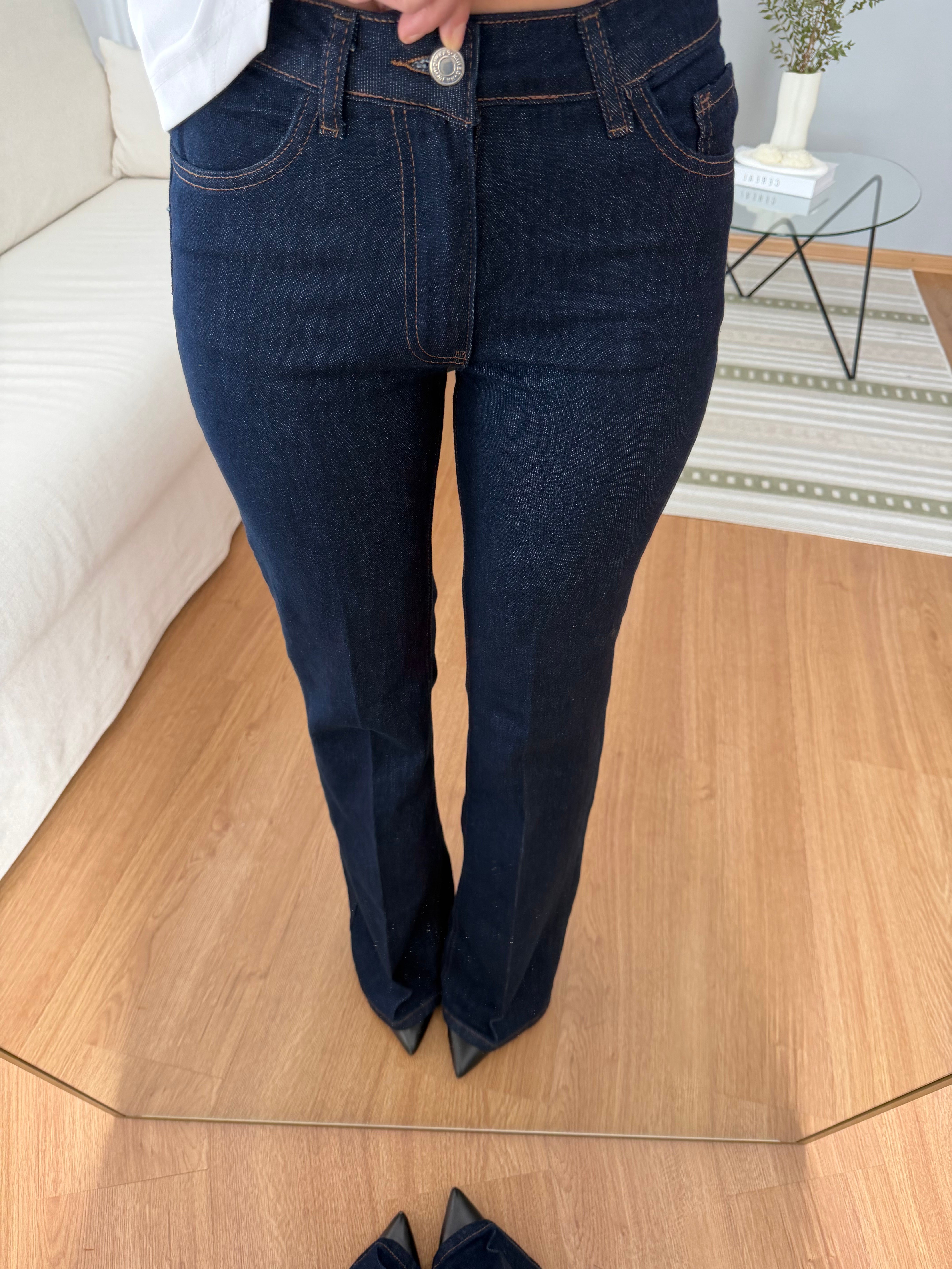Koyu Lacivert Flare Jean