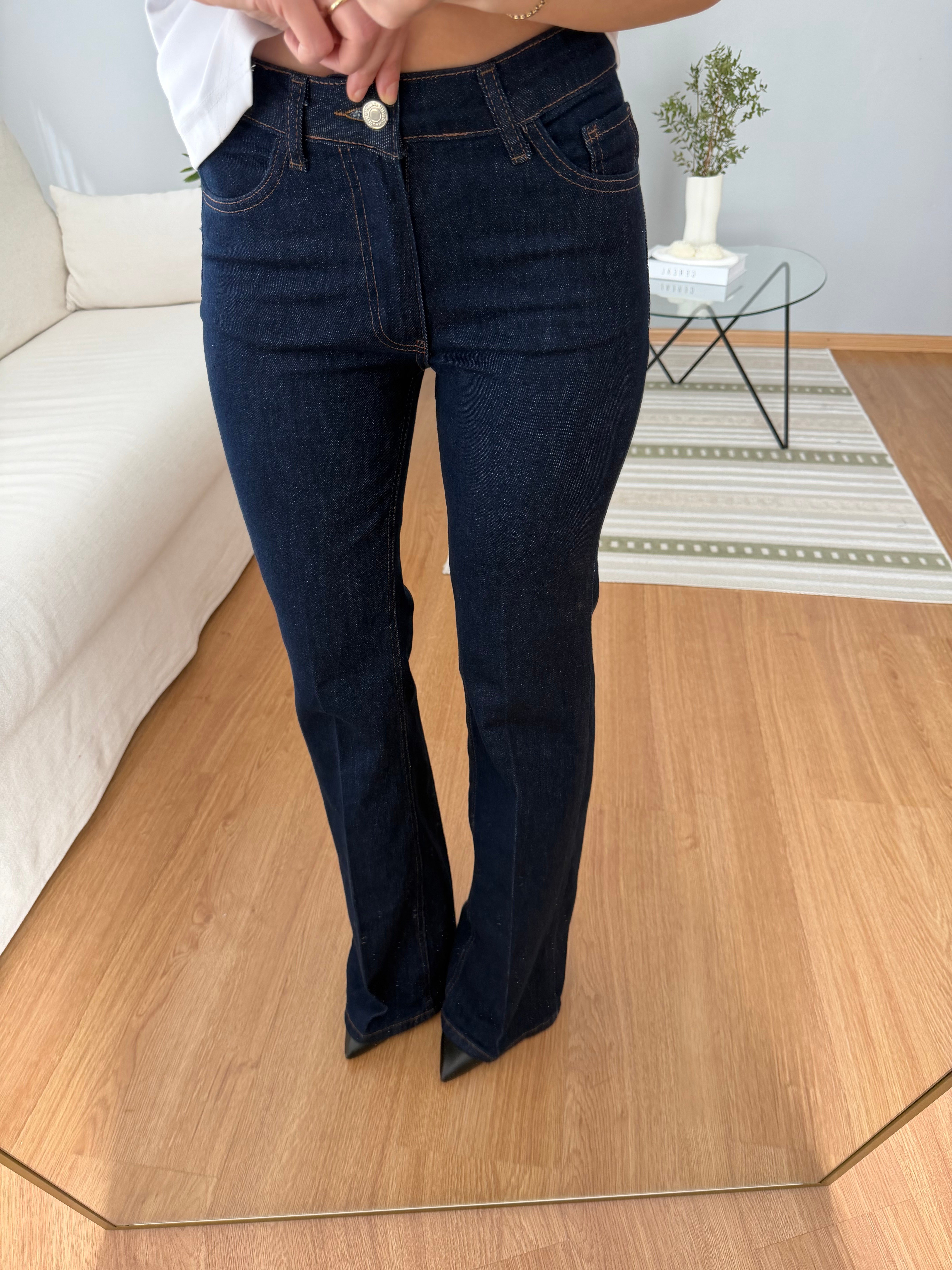 Koyu Lacivert Flare Jean