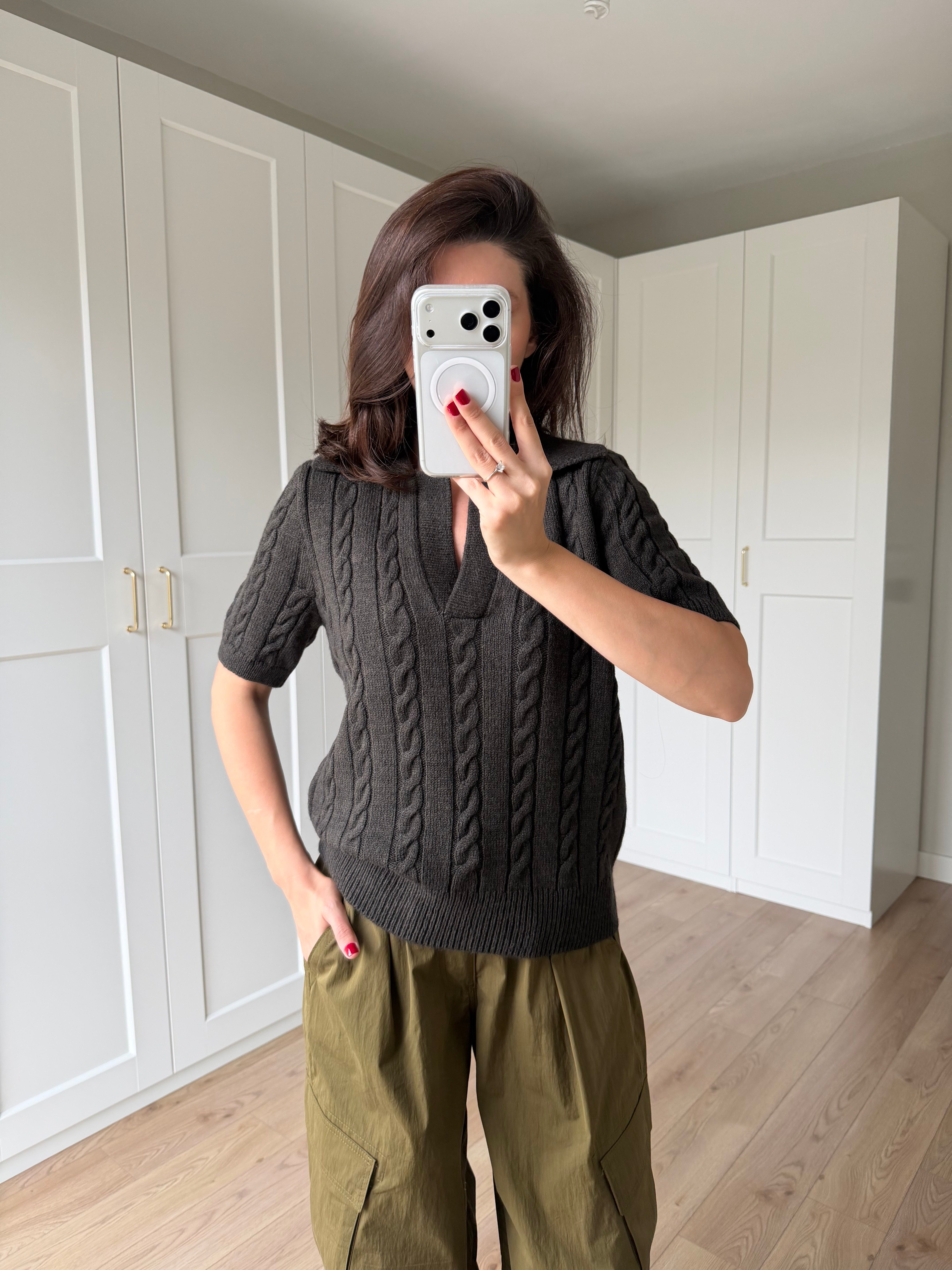Koyu Yeşil Örgü Model Polo Yaka Triko