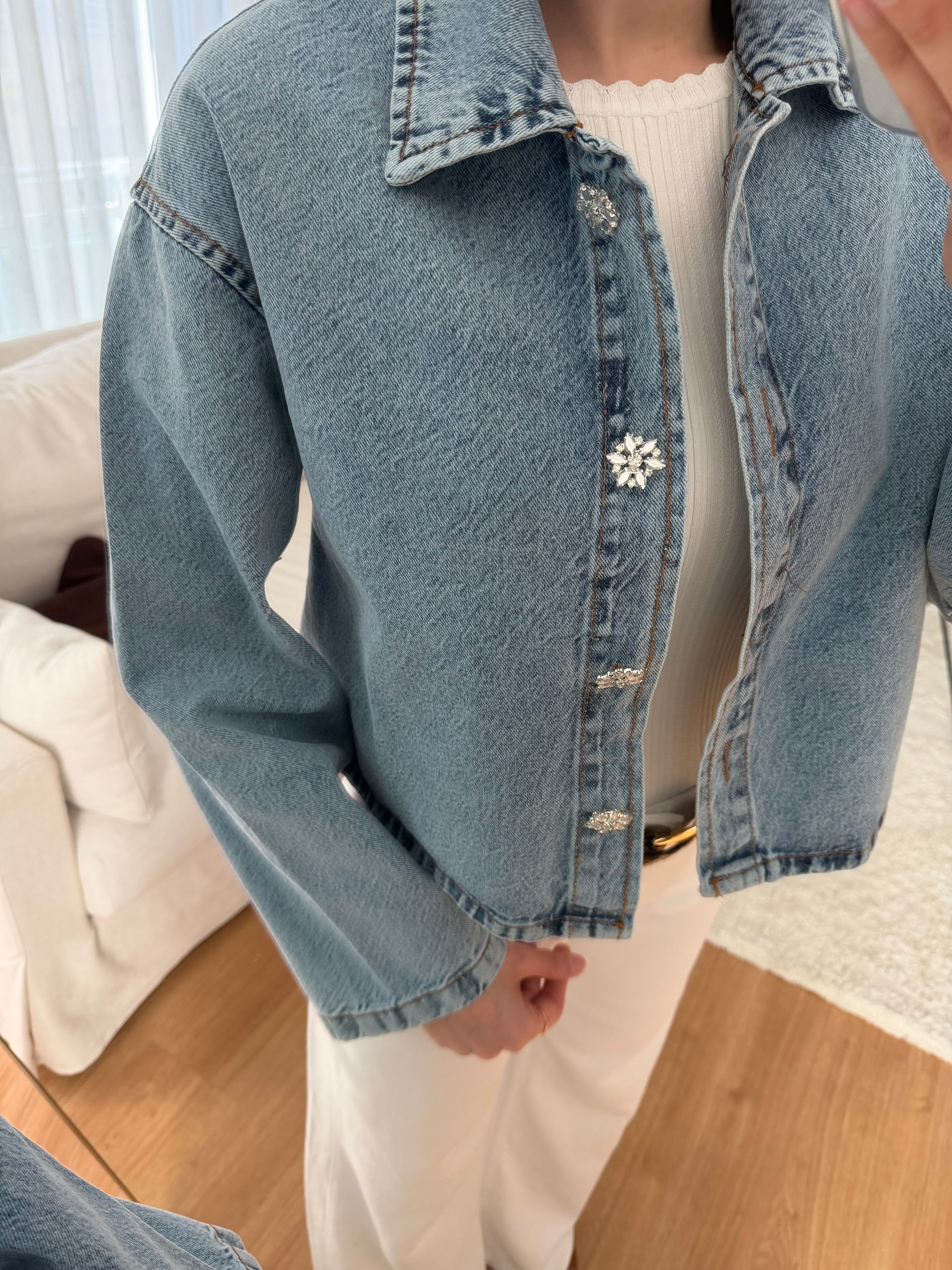 Kristal Düğmeli Denim Ceket