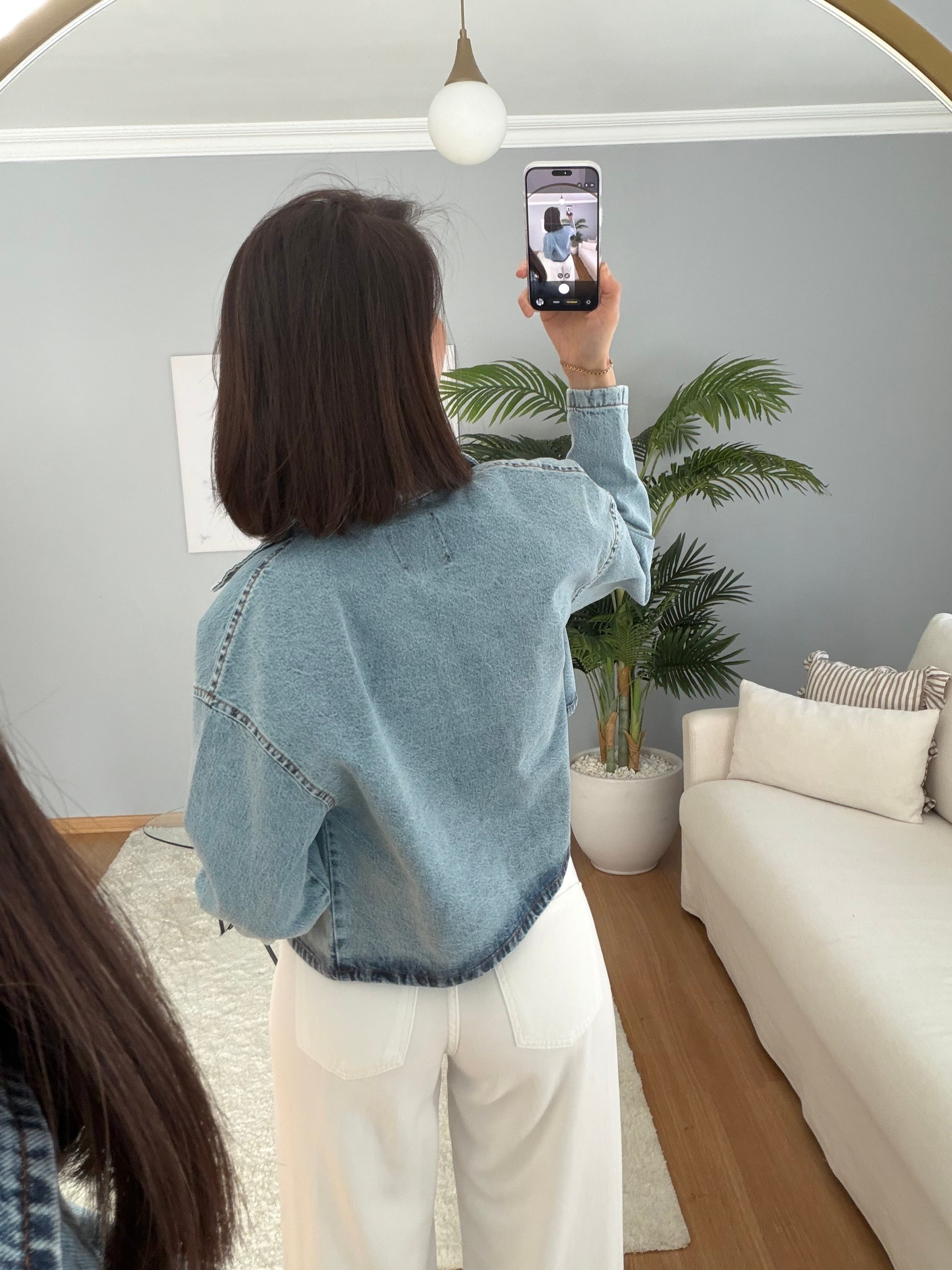 Kristal Düğmeli Denim Ceket