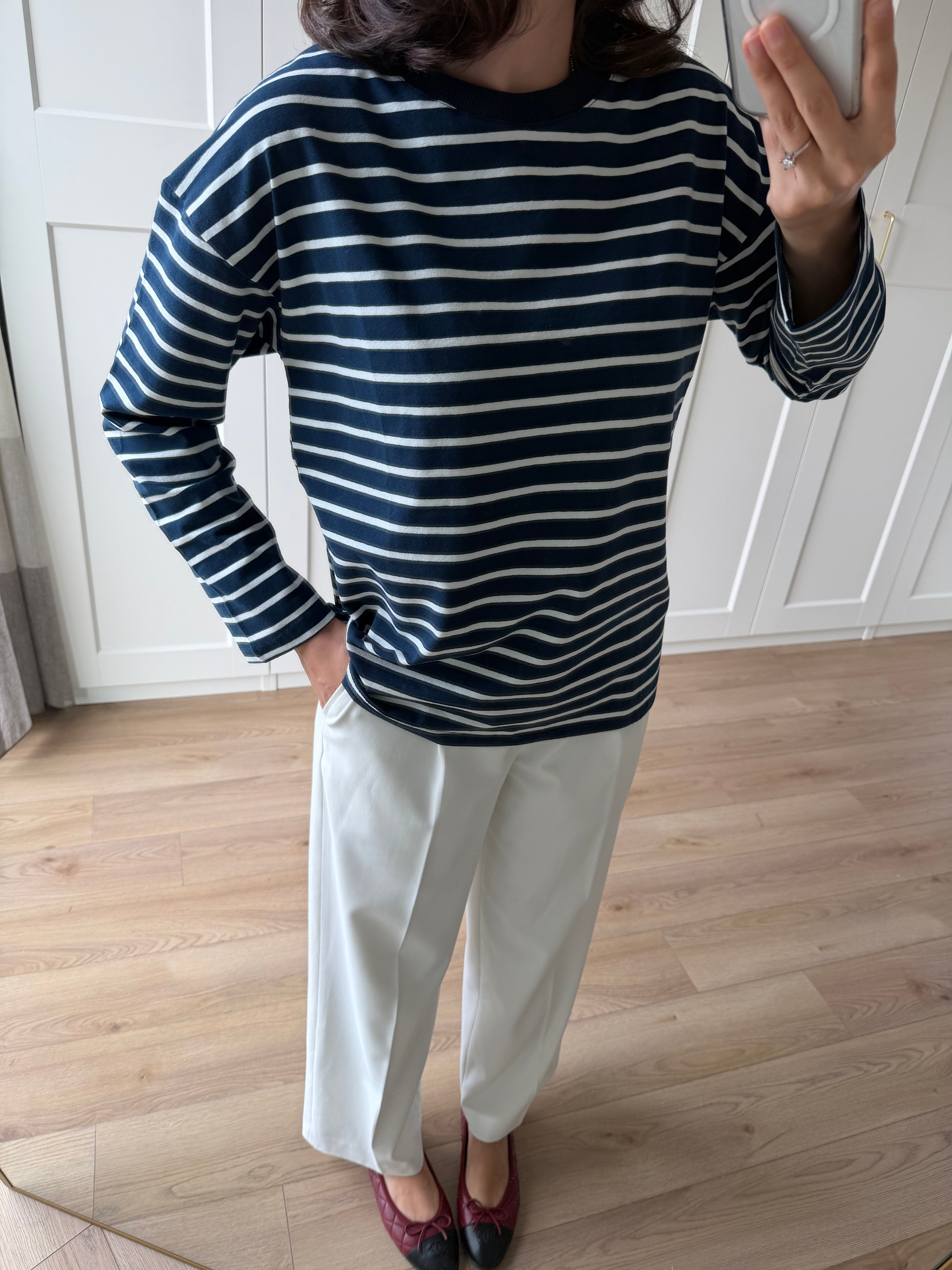 Lacivert Çizgili Pamuklu Sweatshirt 