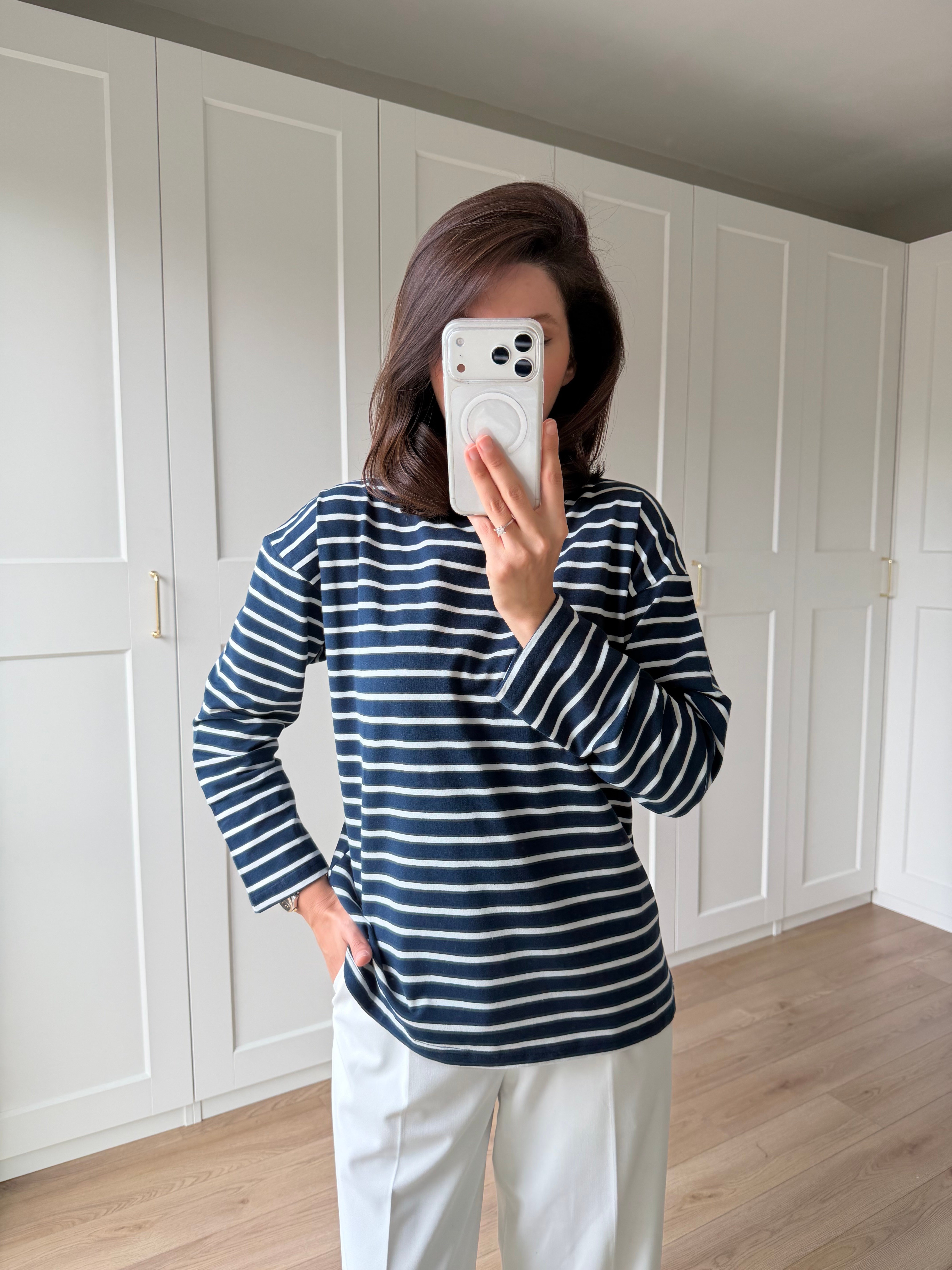 Lacivert Çizgili Pamuklu Sweatshirt 