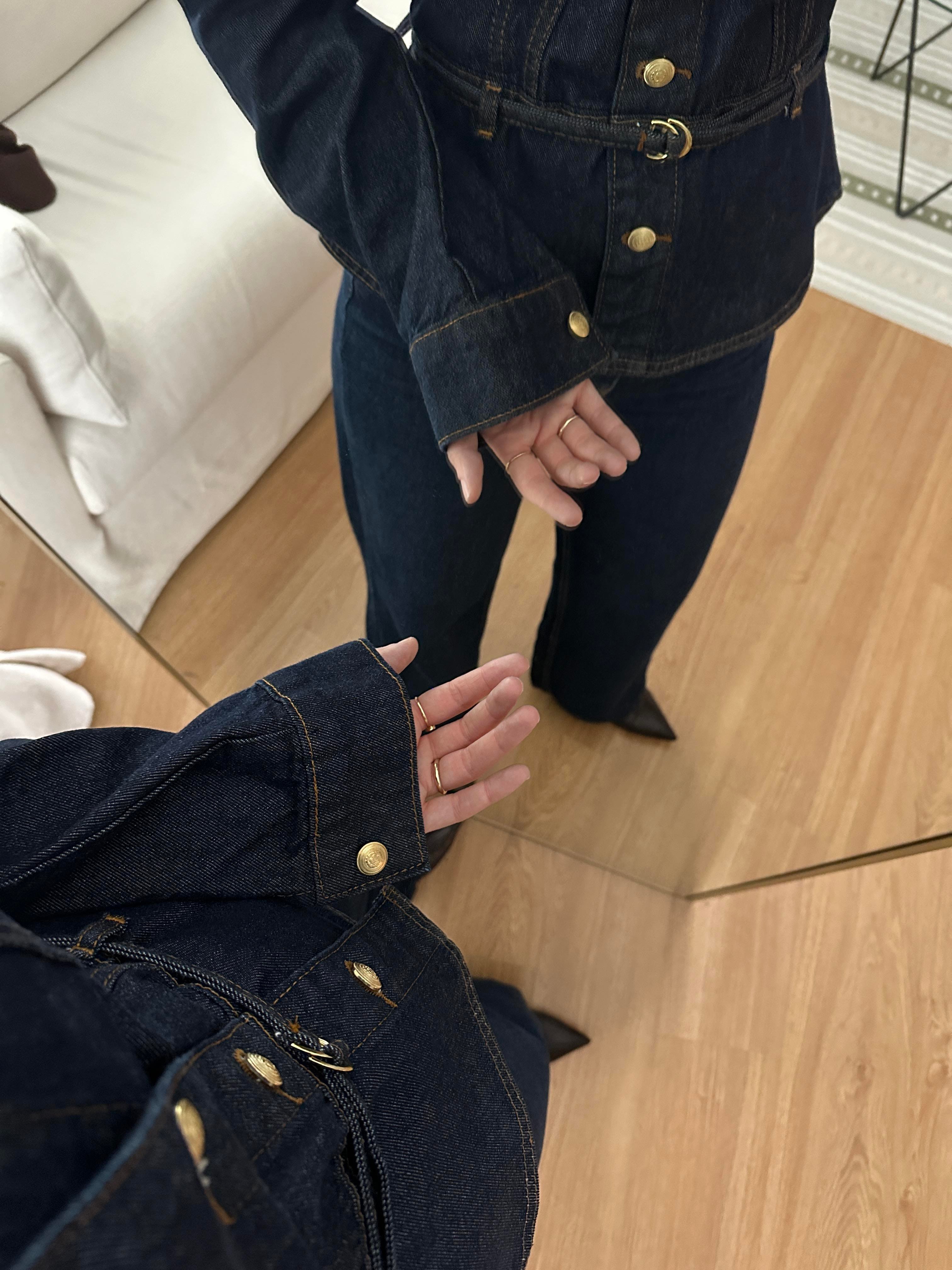 Lavienne Belden Oturan Kemerli Denim Ceket 