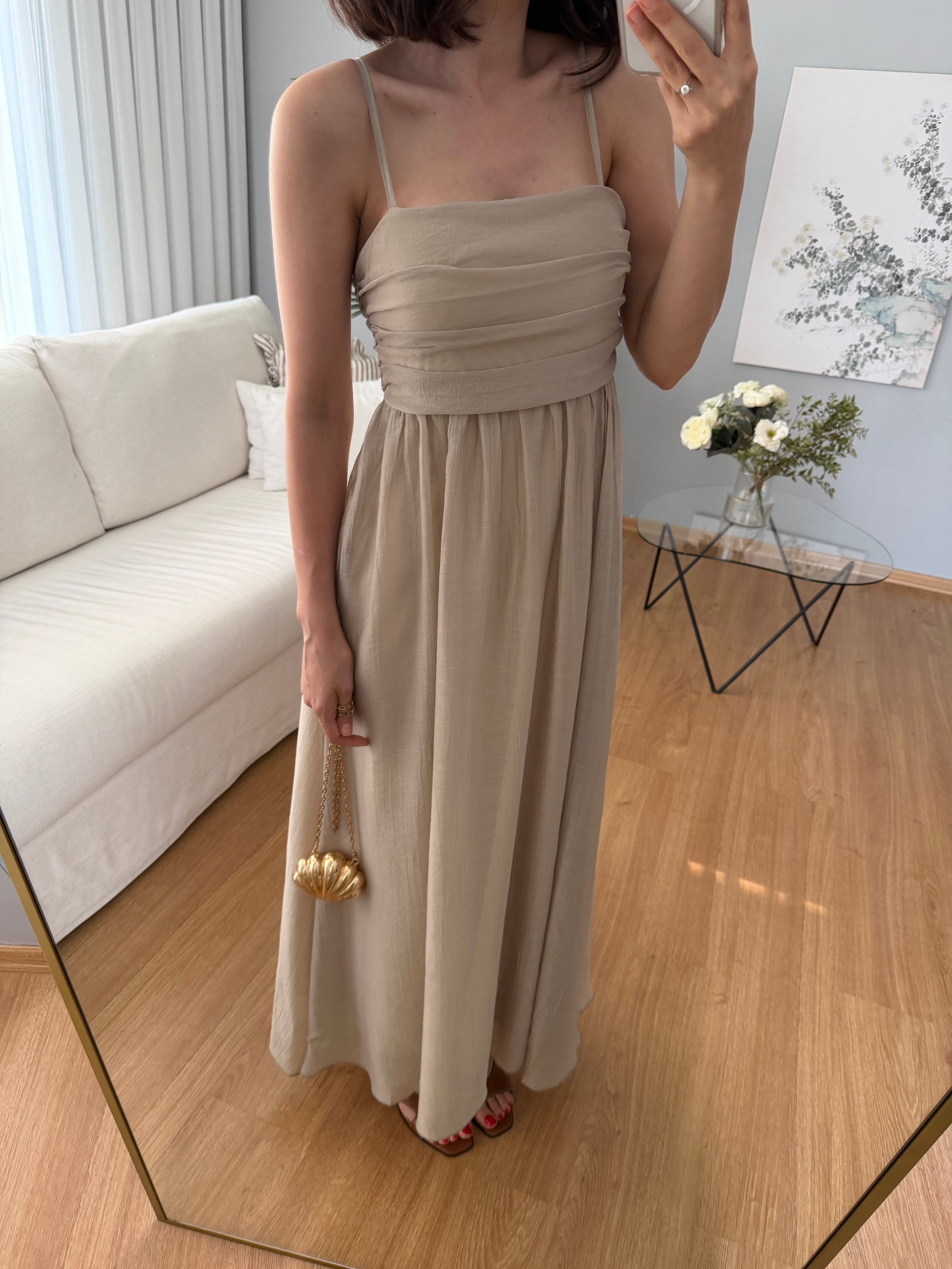 Lea İp Askılı Bej Rengi Elbise 