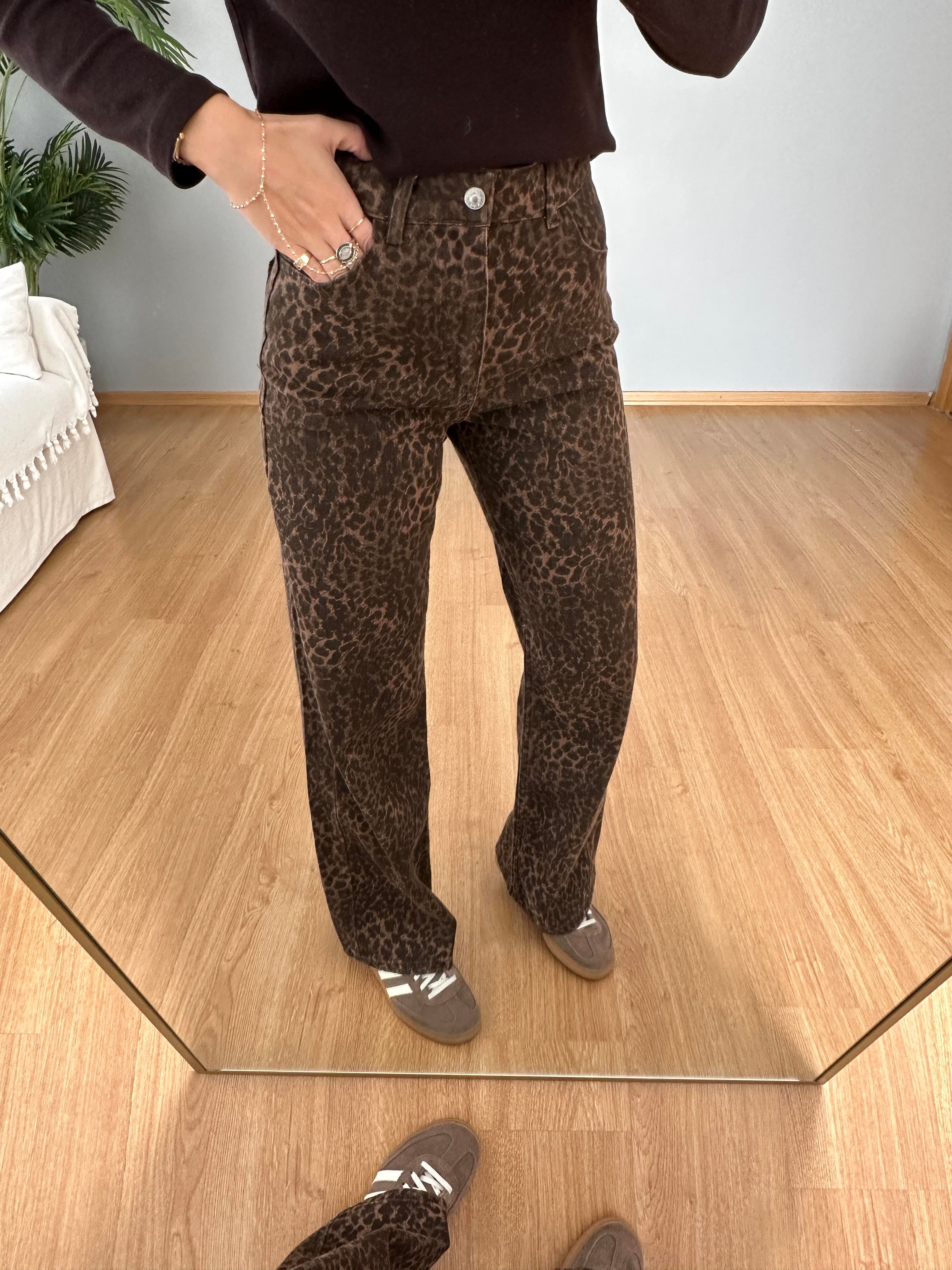 Leopar Düz Kesim Pantolon