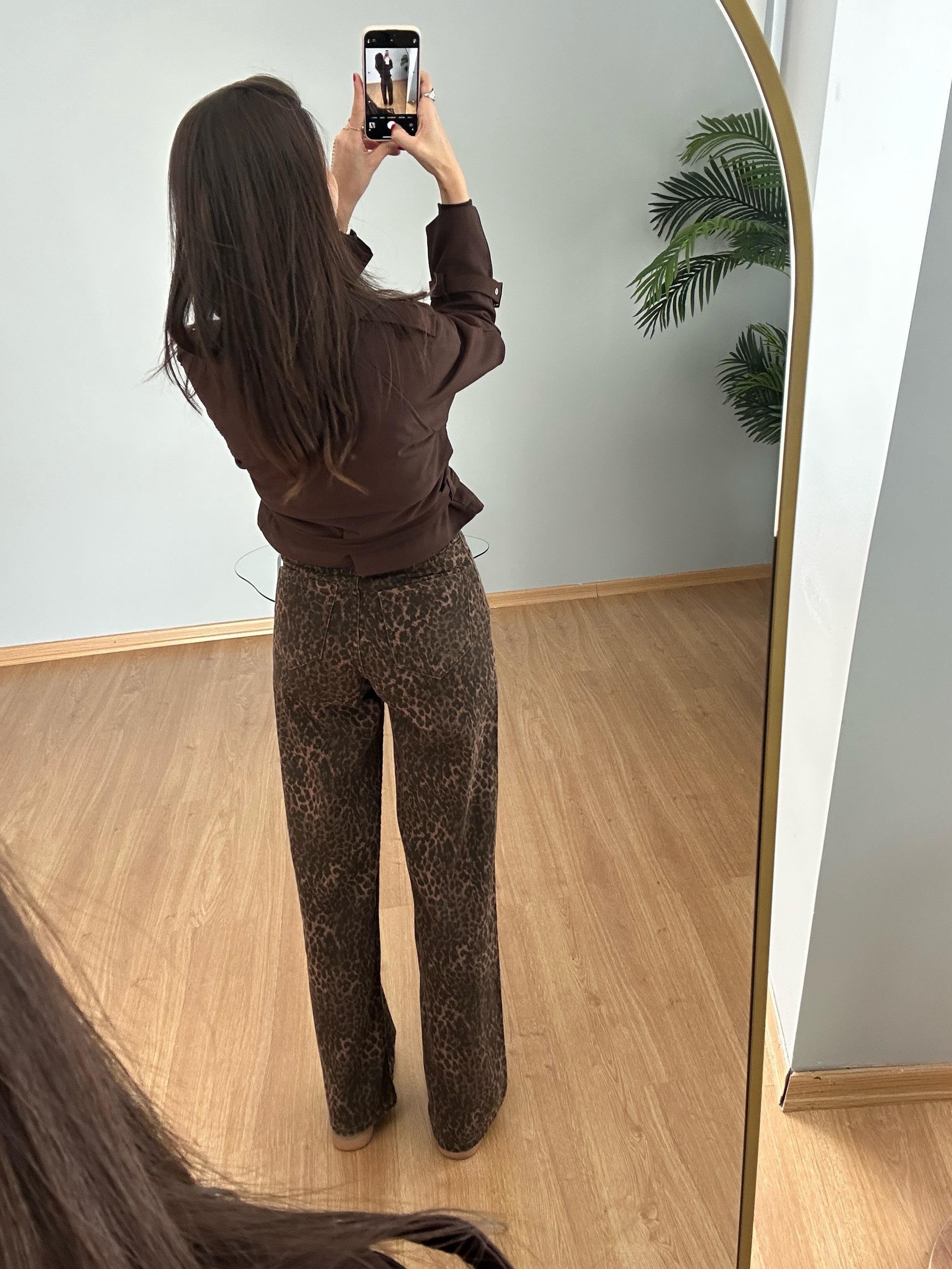 Leopar Düz Kesim Pantolon