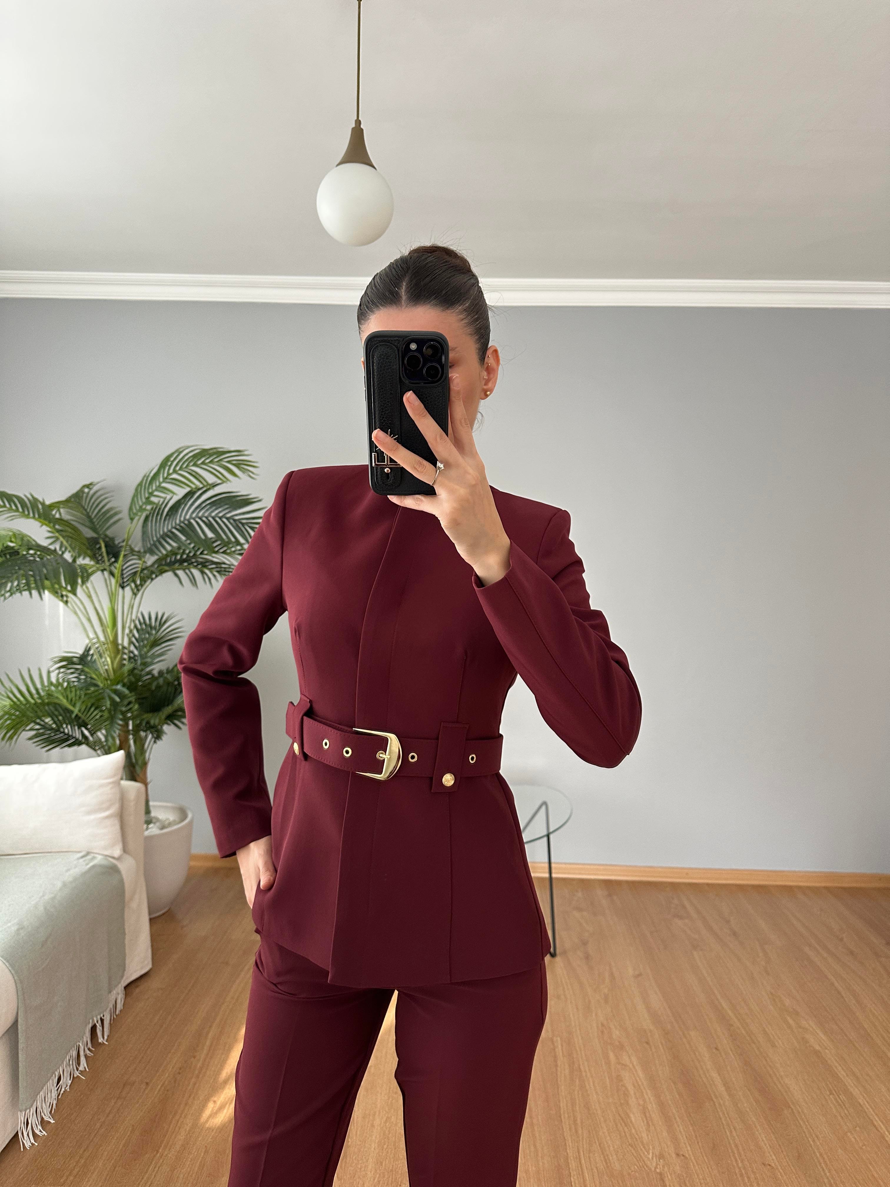 Lili Bordo Kemerli Premium Takım