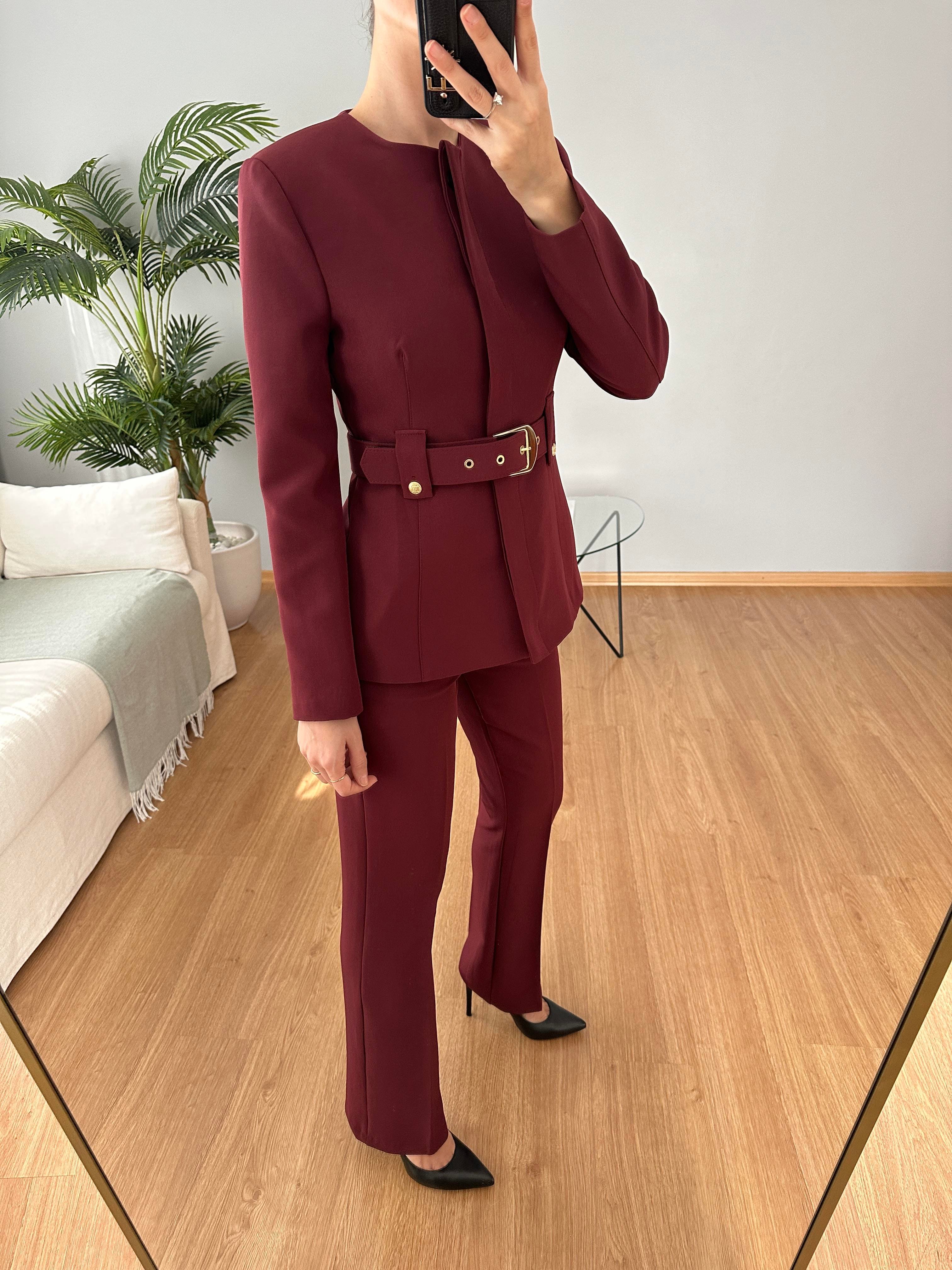 Lili Bordo Kemerli Premium Takım