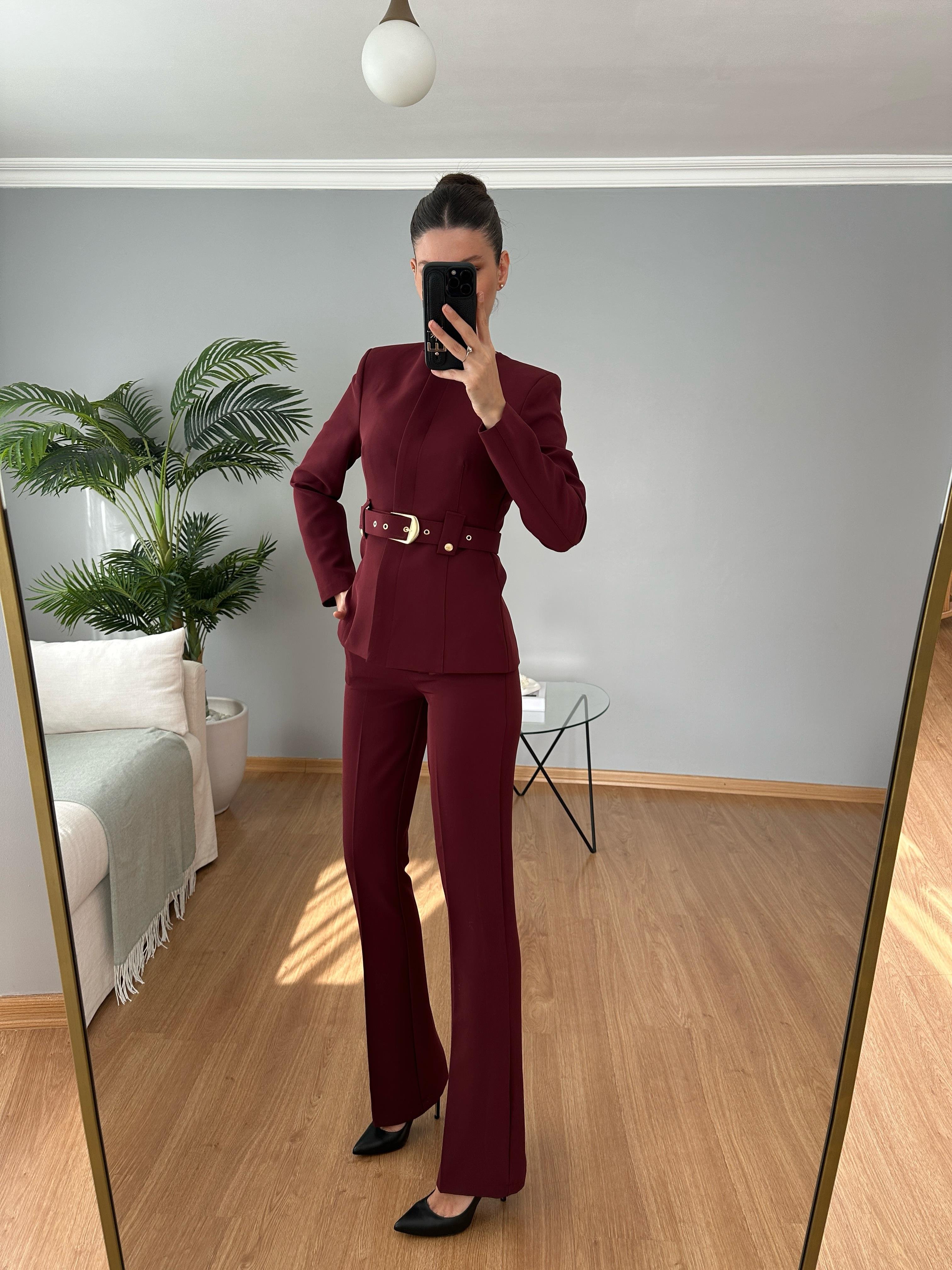 Lili Bordo Kemerli Premium Takım