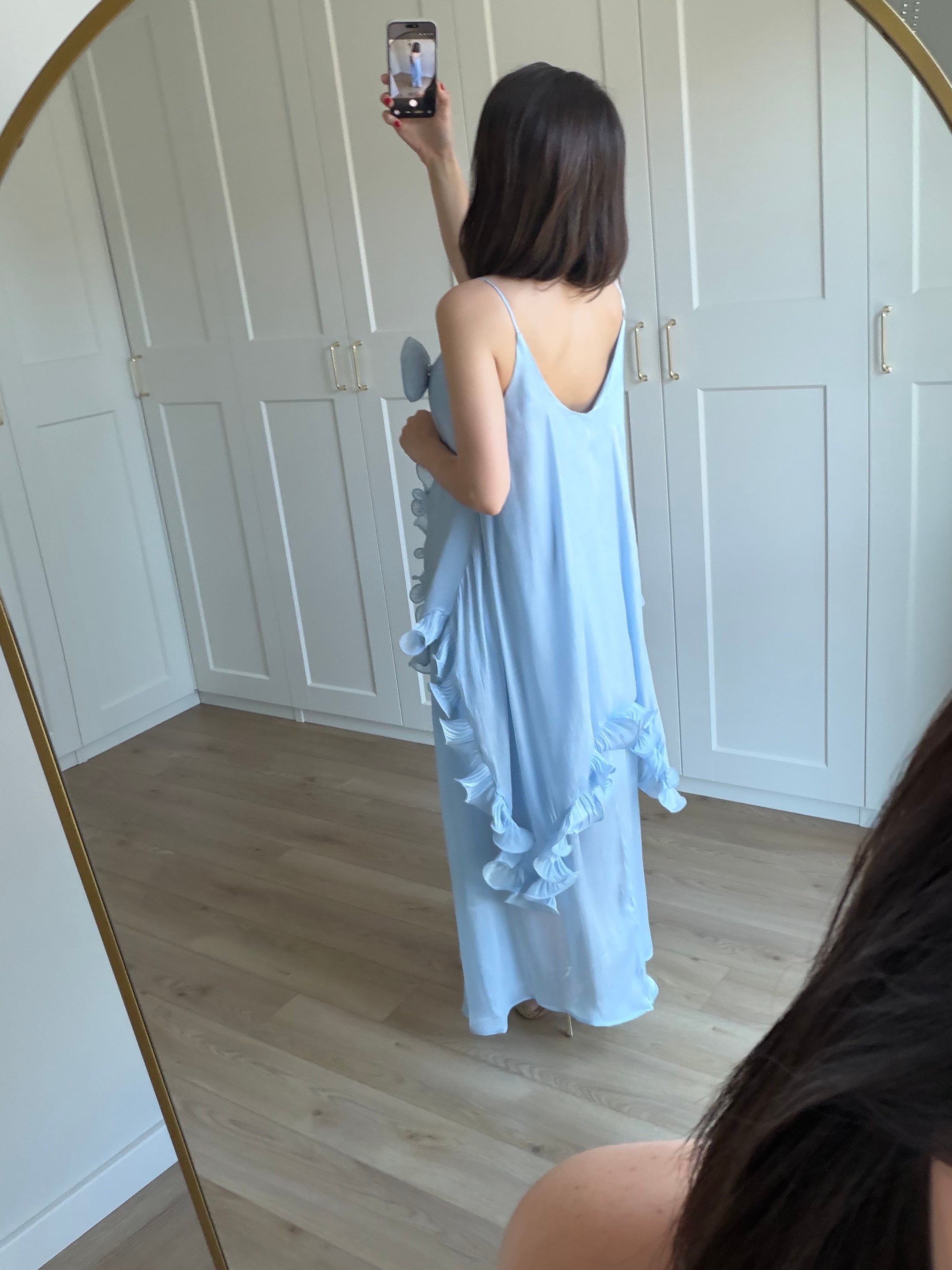 Liva Gül Detaylı Mavi Renk Elbise