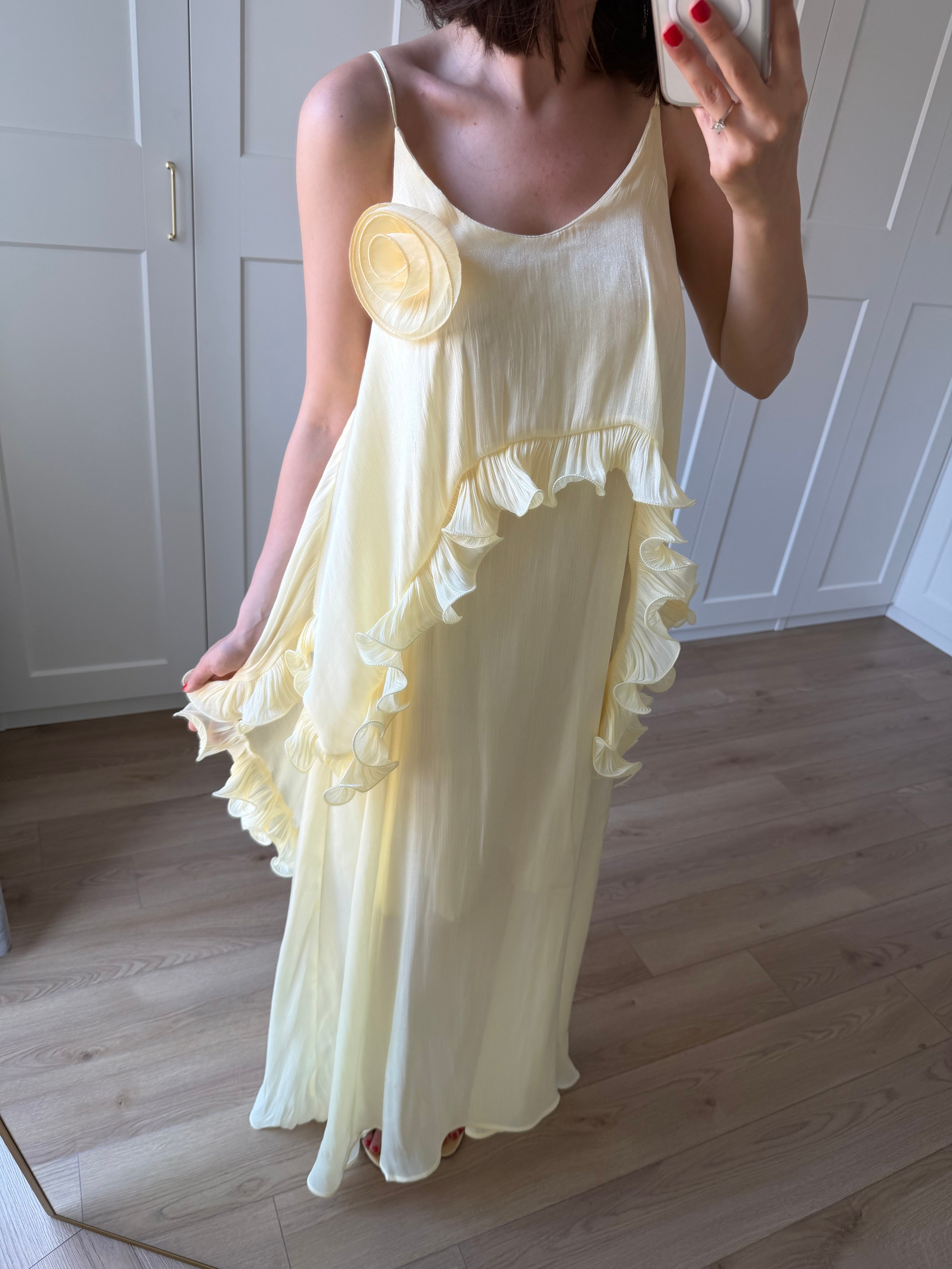 Liva Gül Detaylı Mavi Renk Elbise
