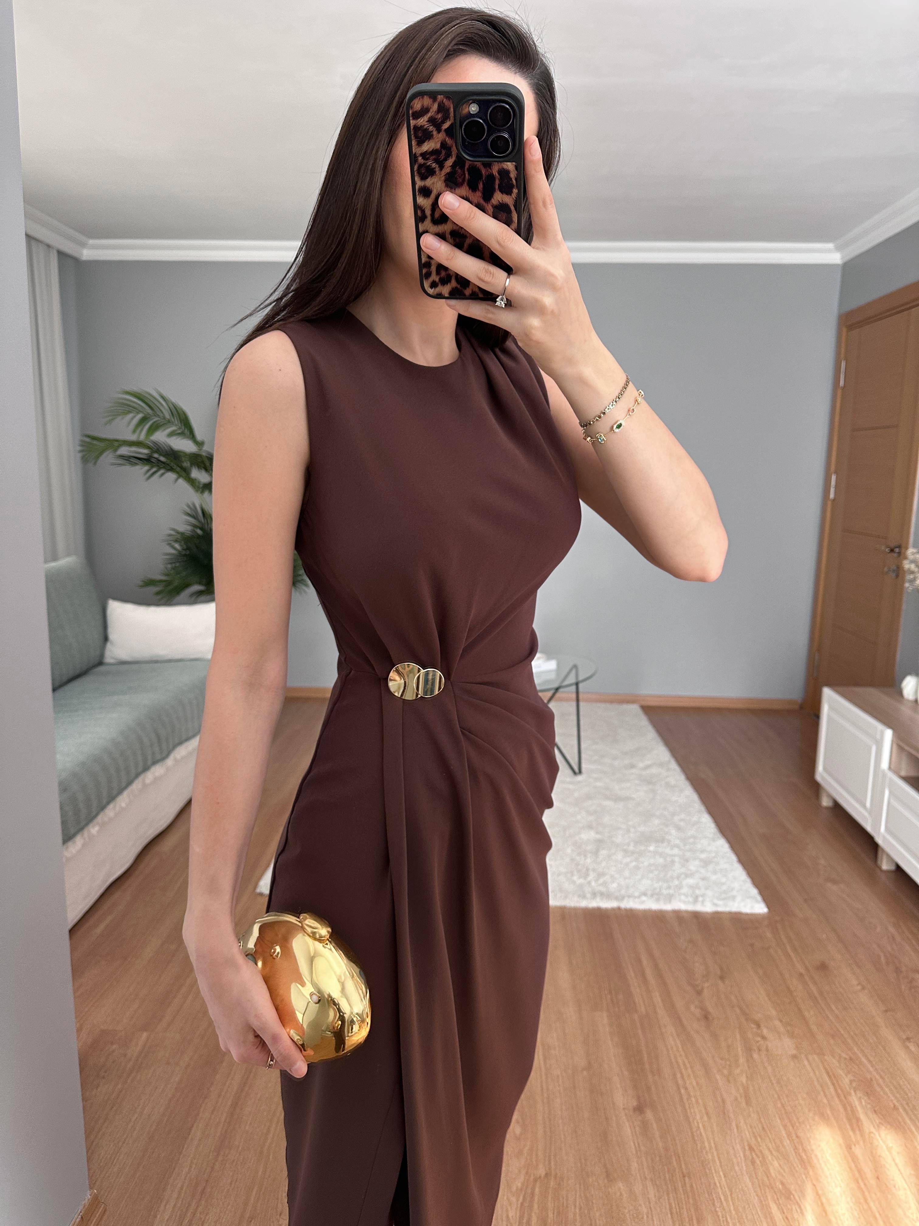 Lizba Kahve Elbise 