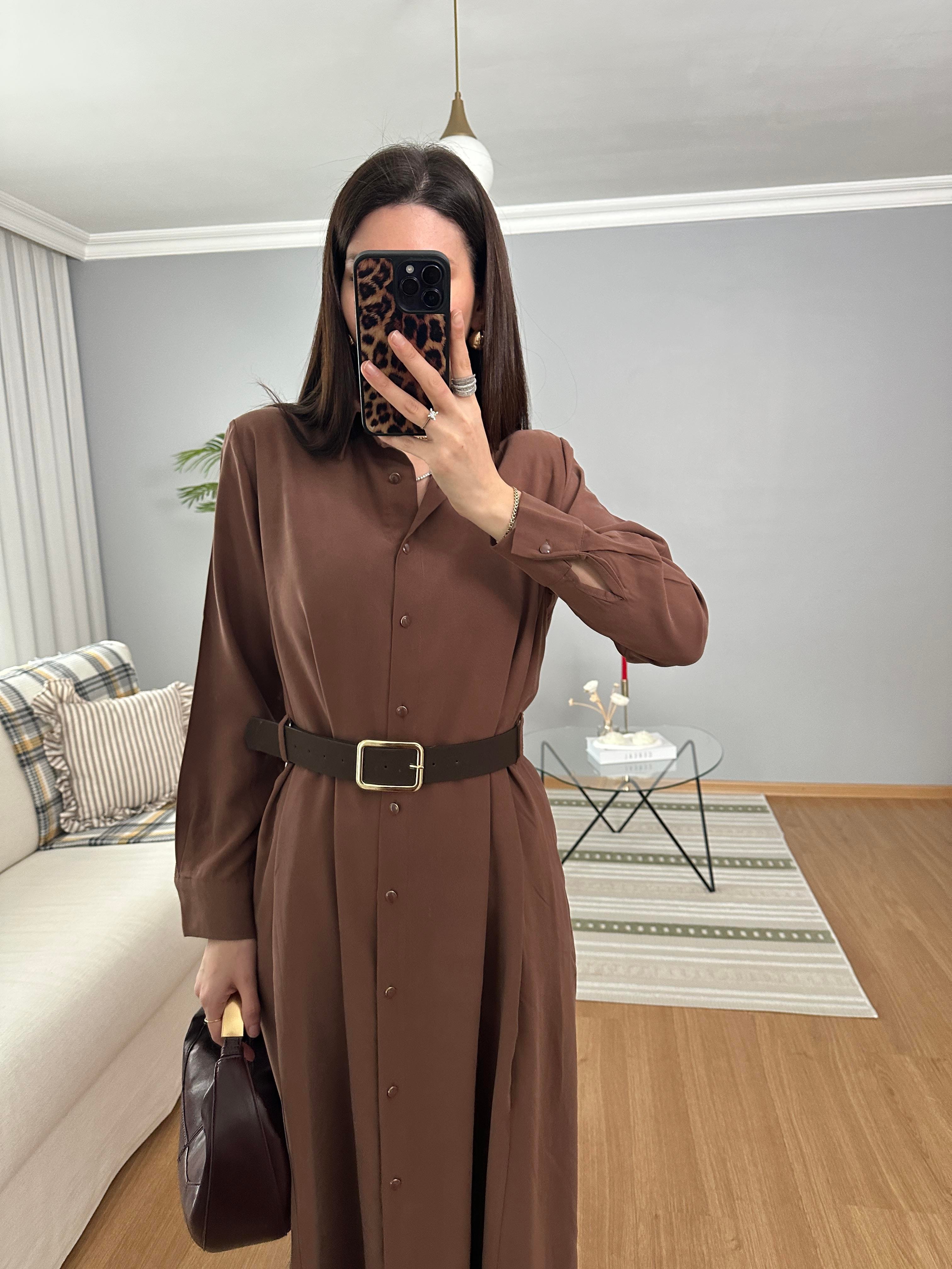 Maria Kahve Rengi Modal Elbise