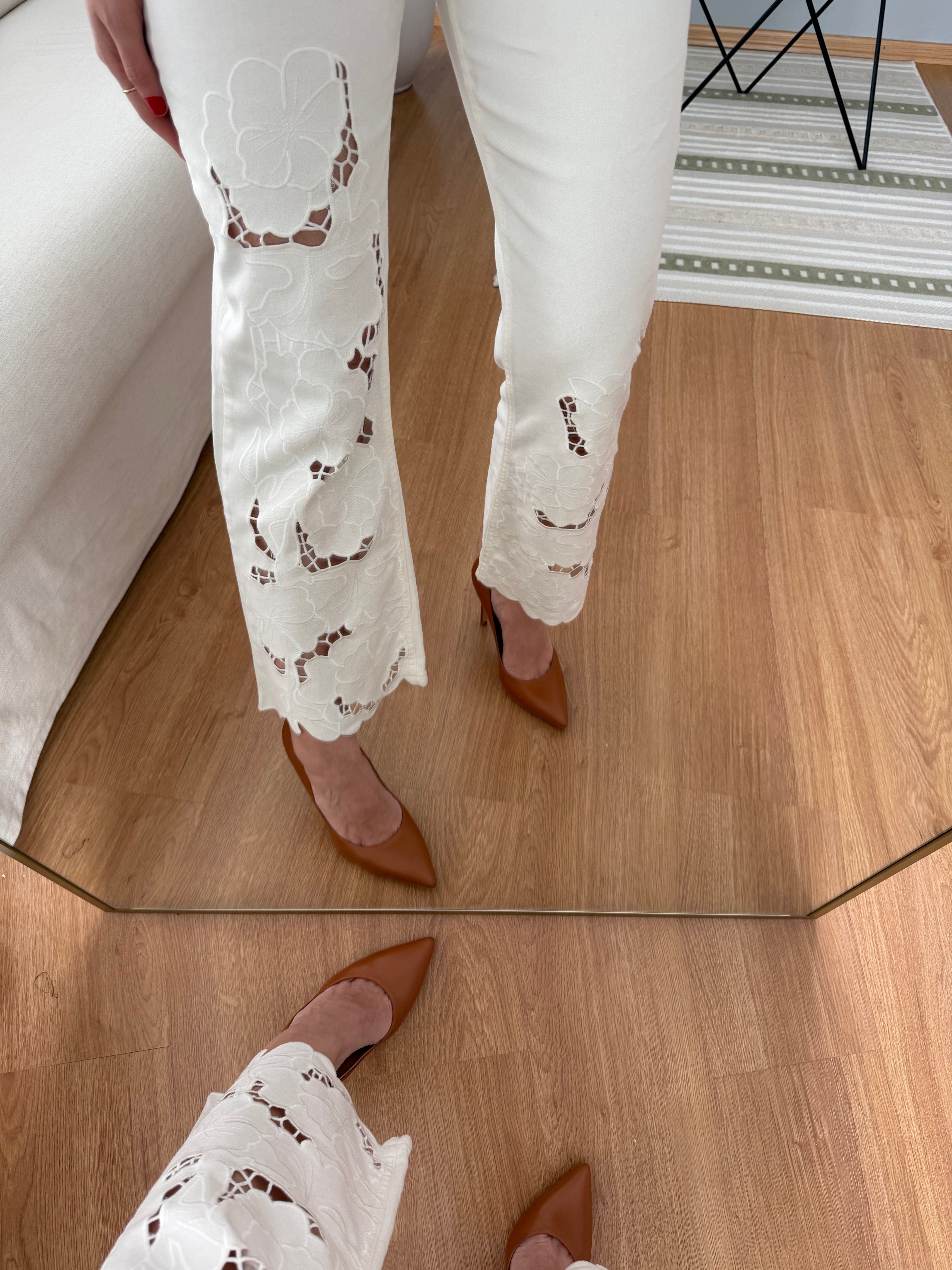 Marka Model Floral Desenli Ekru Jean