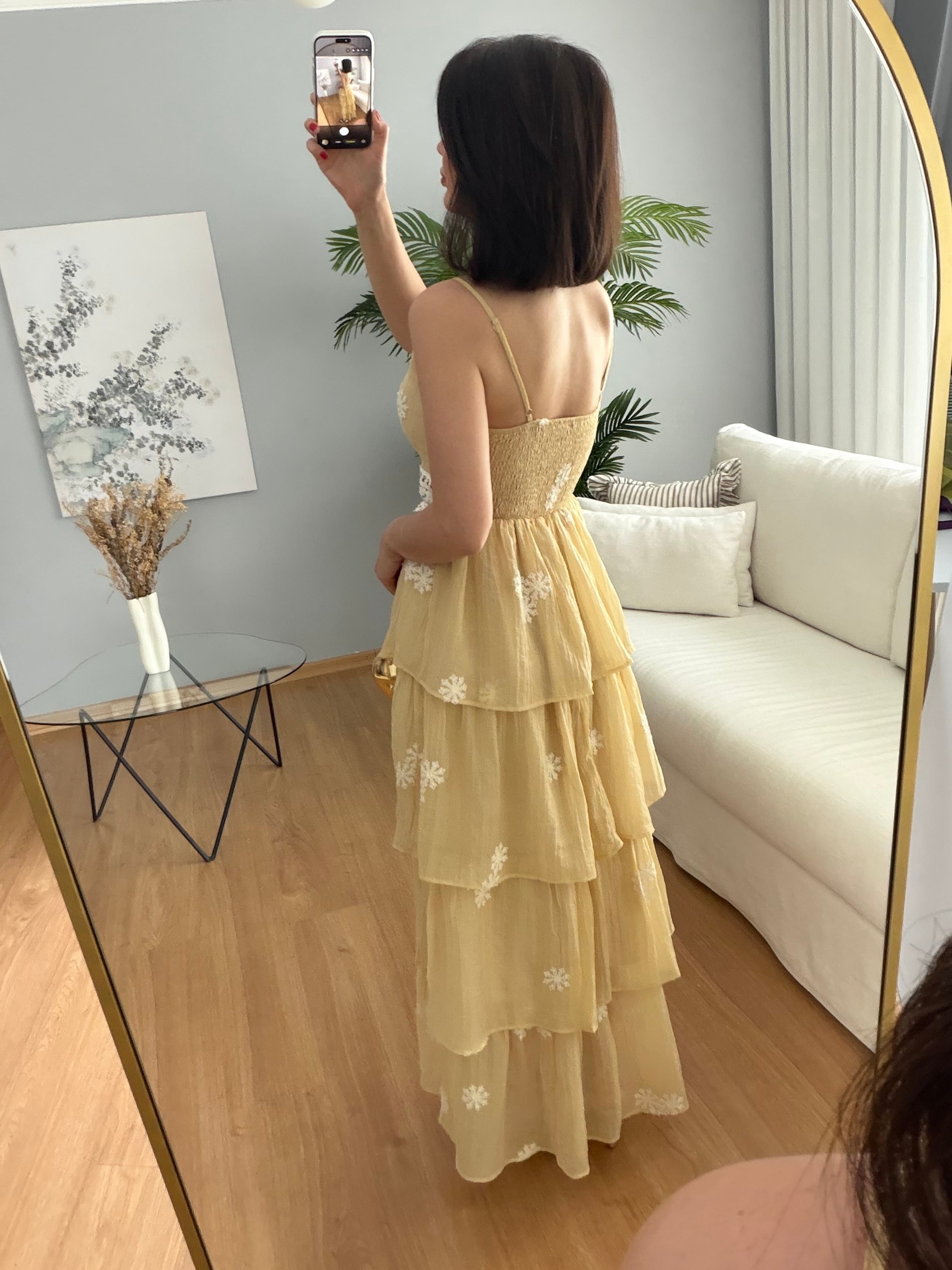 Mireya Sarı Renk Katlı Elbise 