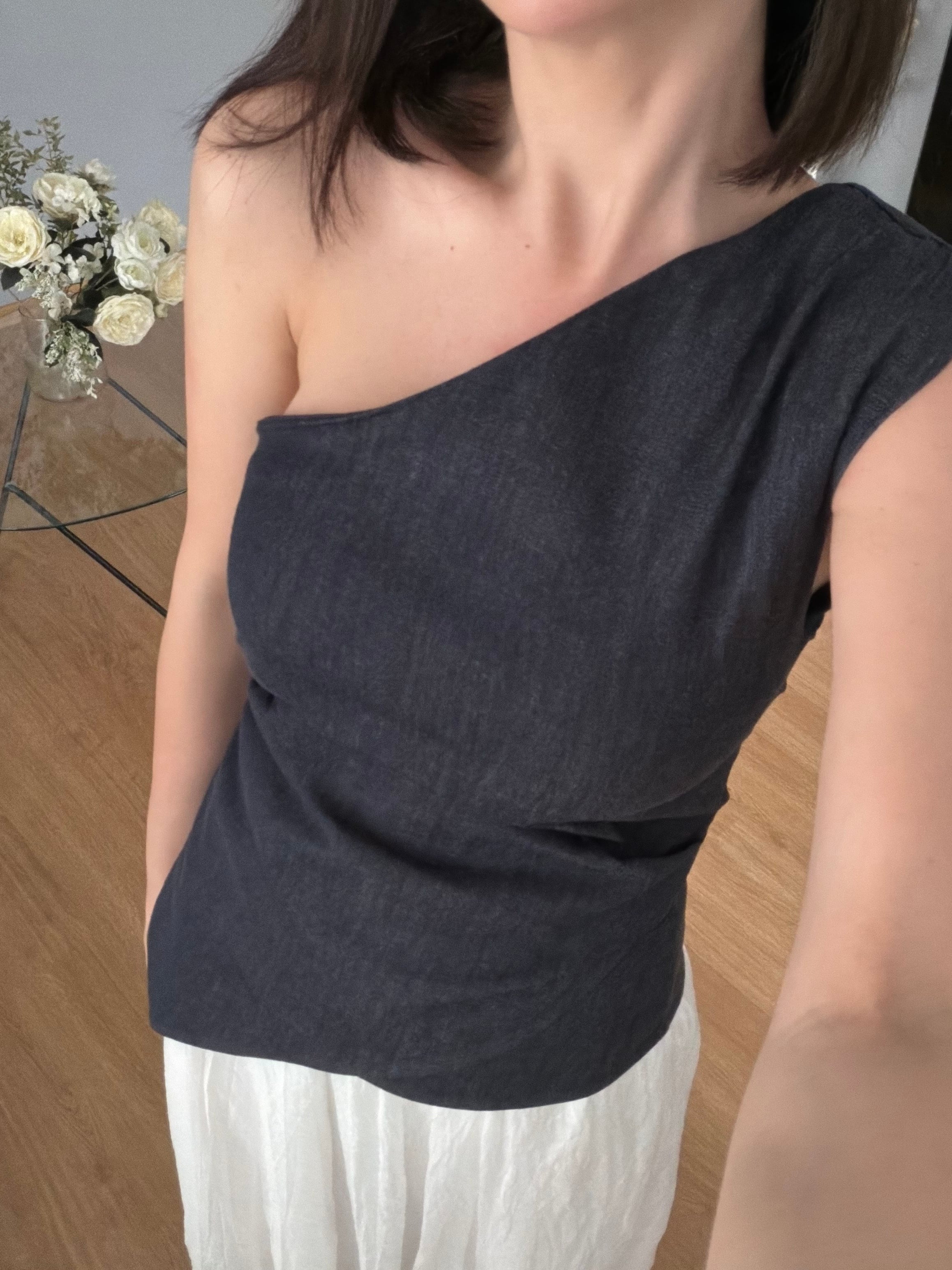 Novelle Tek Omuz Denim Bluz