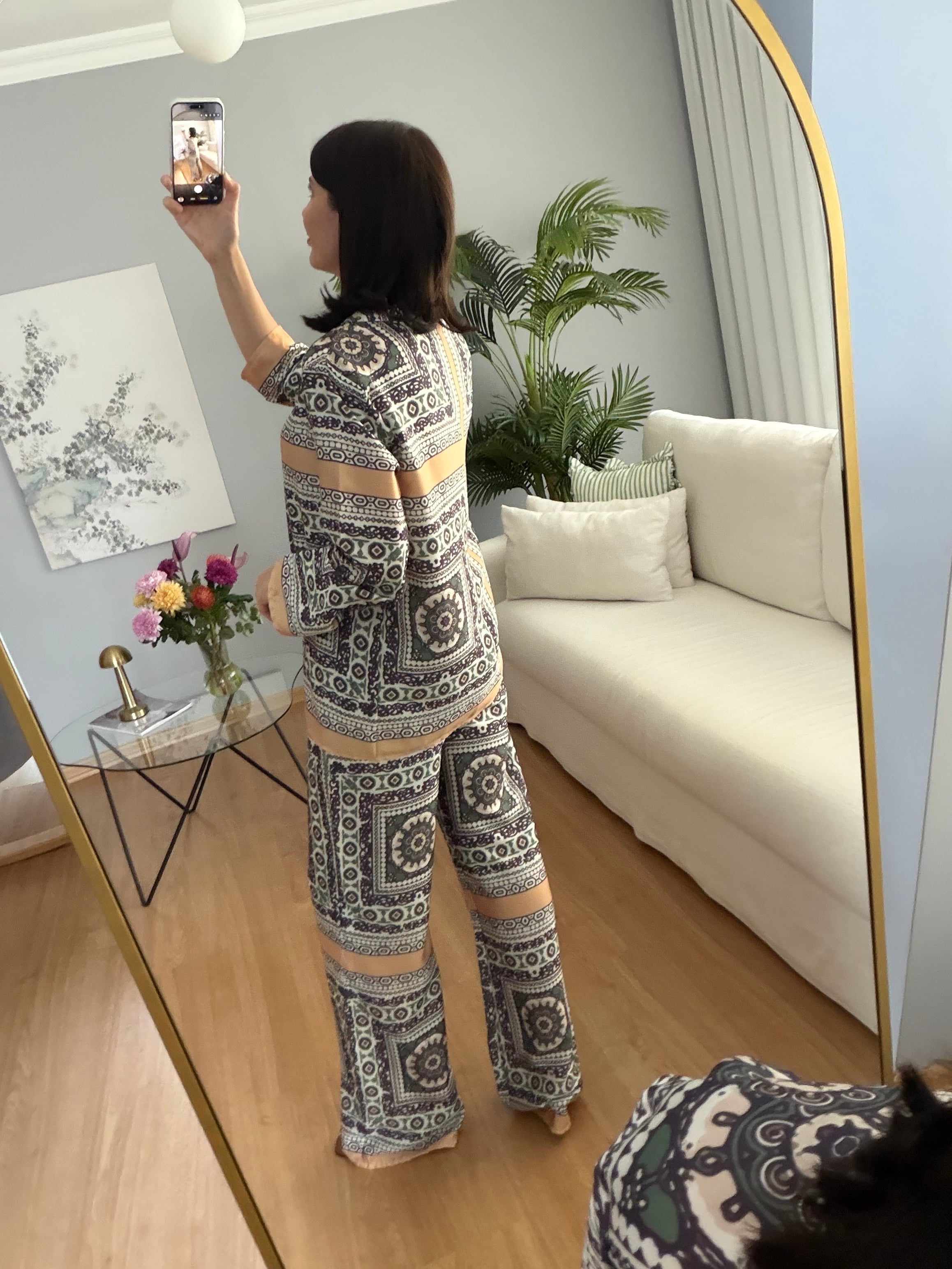 Nuria Saten Dokulu Desenli Takım