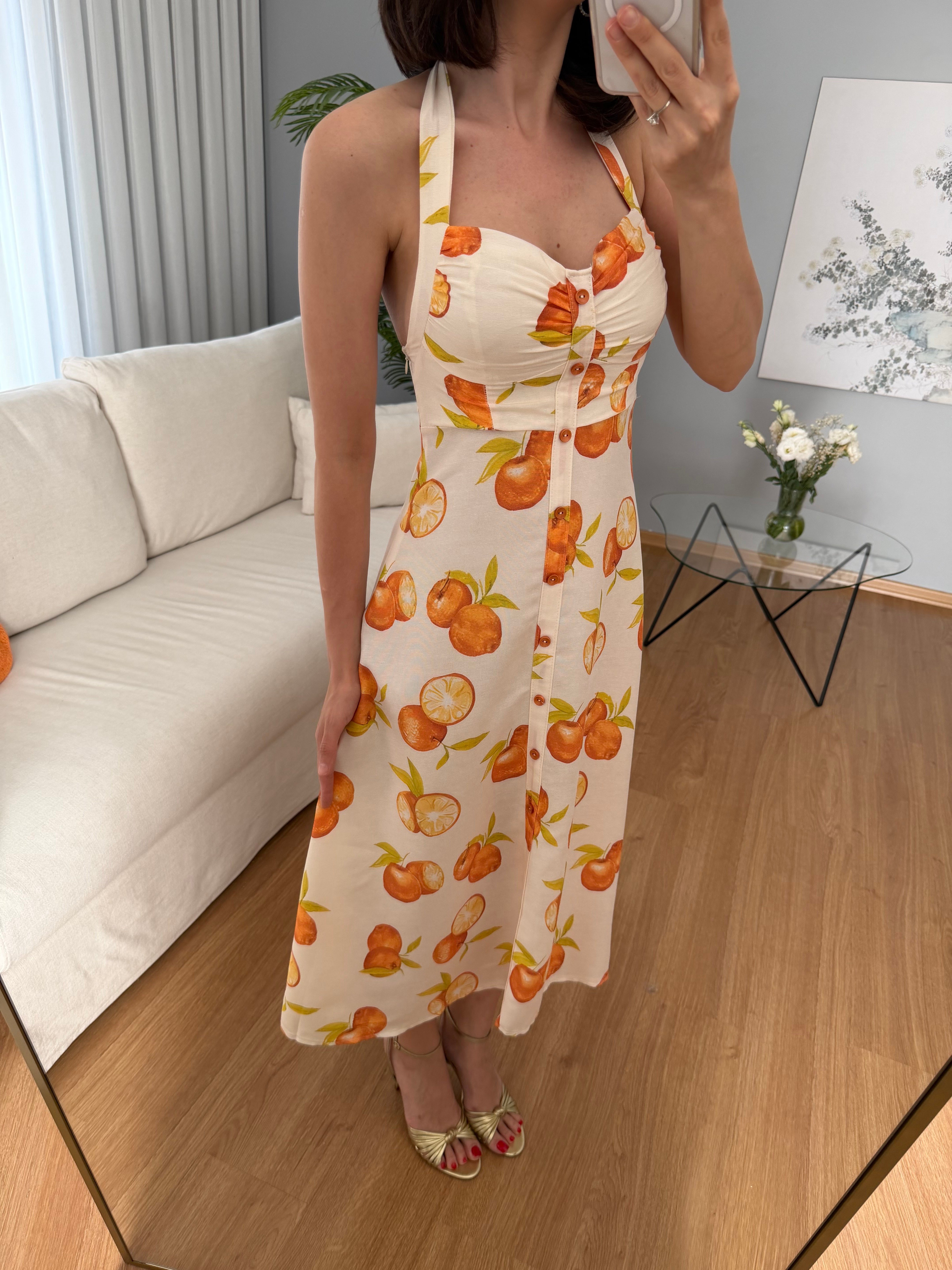 Orange Desenli Elbise 