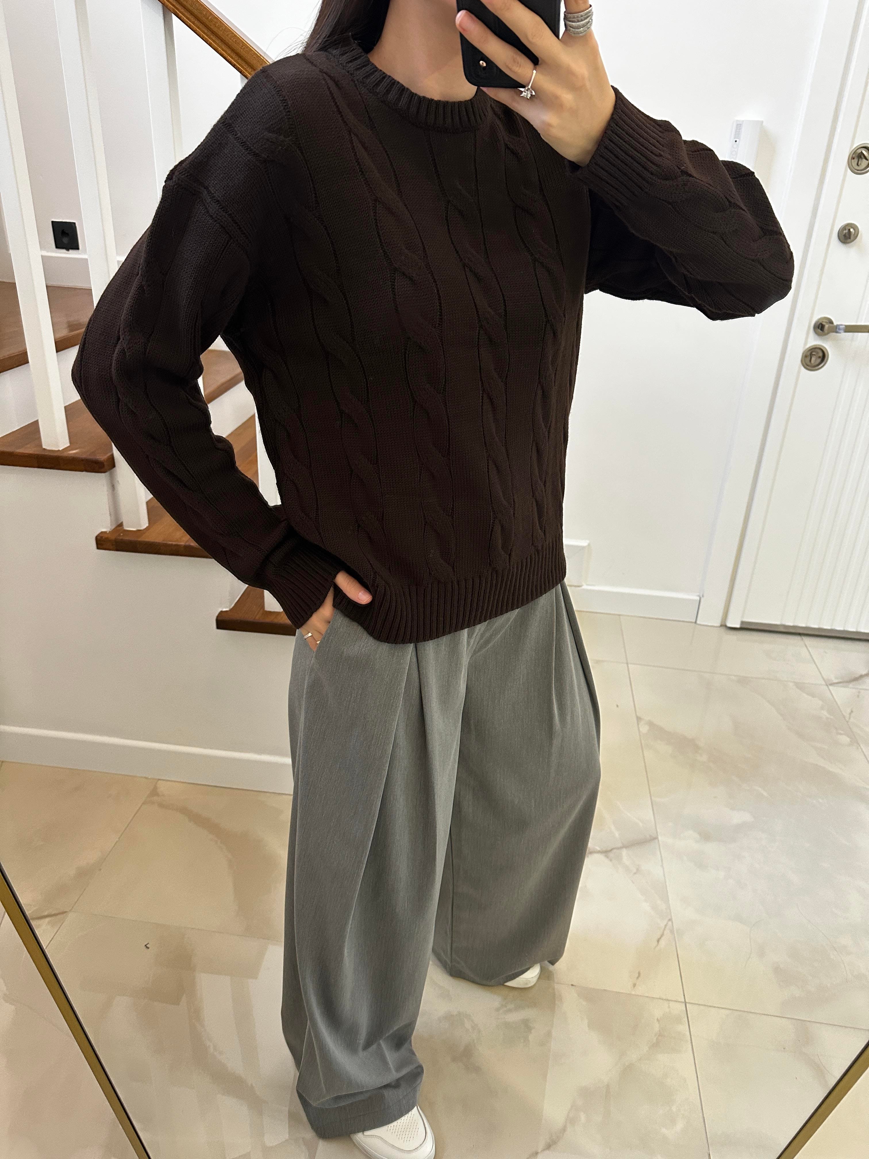 Örgü Model Kahve Rengi Kazak