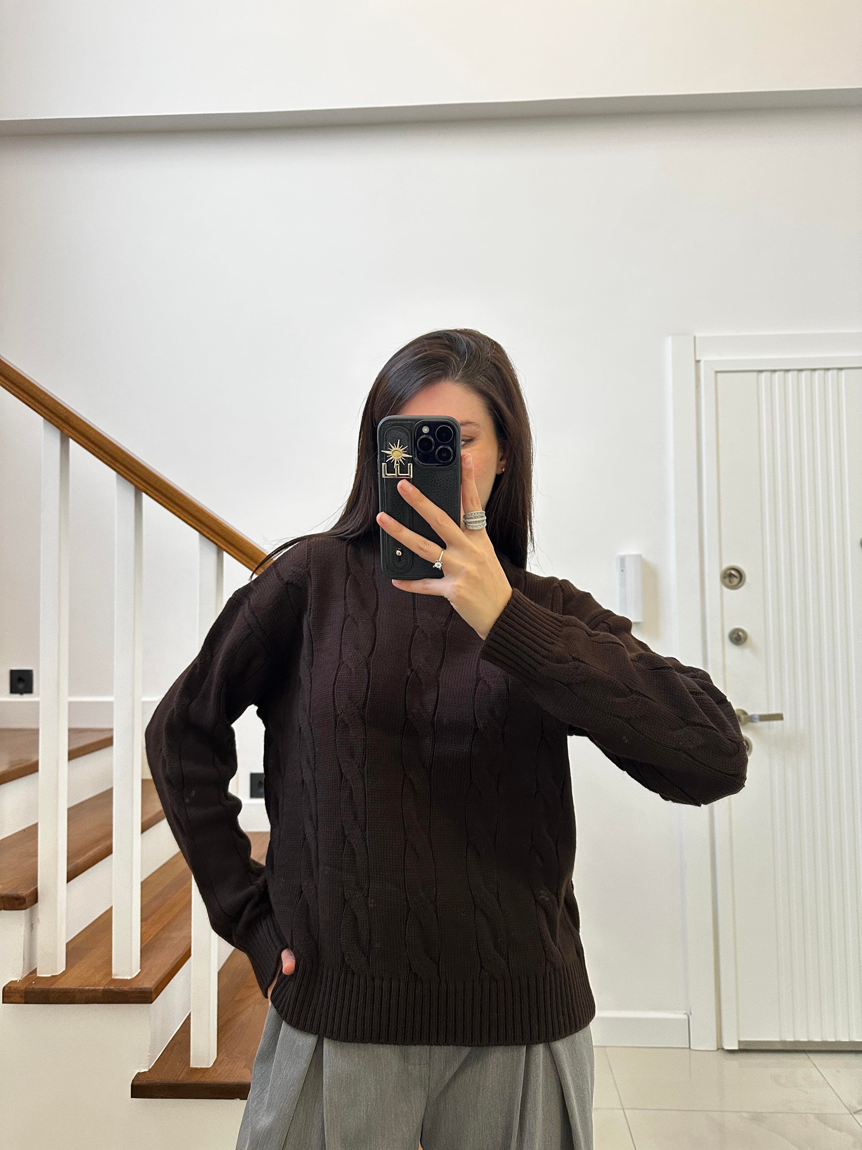 Örgü Model Kahve Rengi Kazak