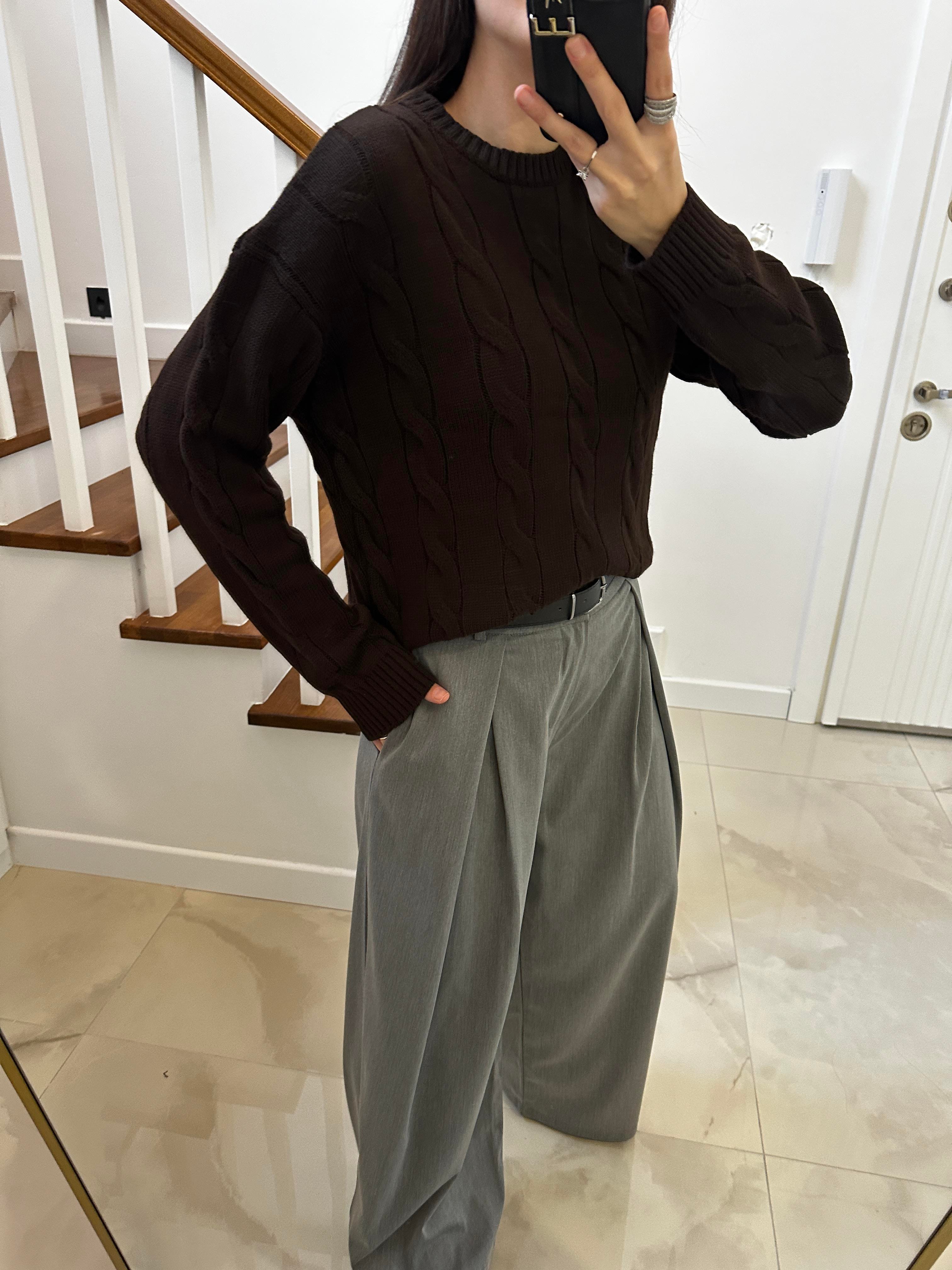 Örgü Model Kahve Rengi Kazak