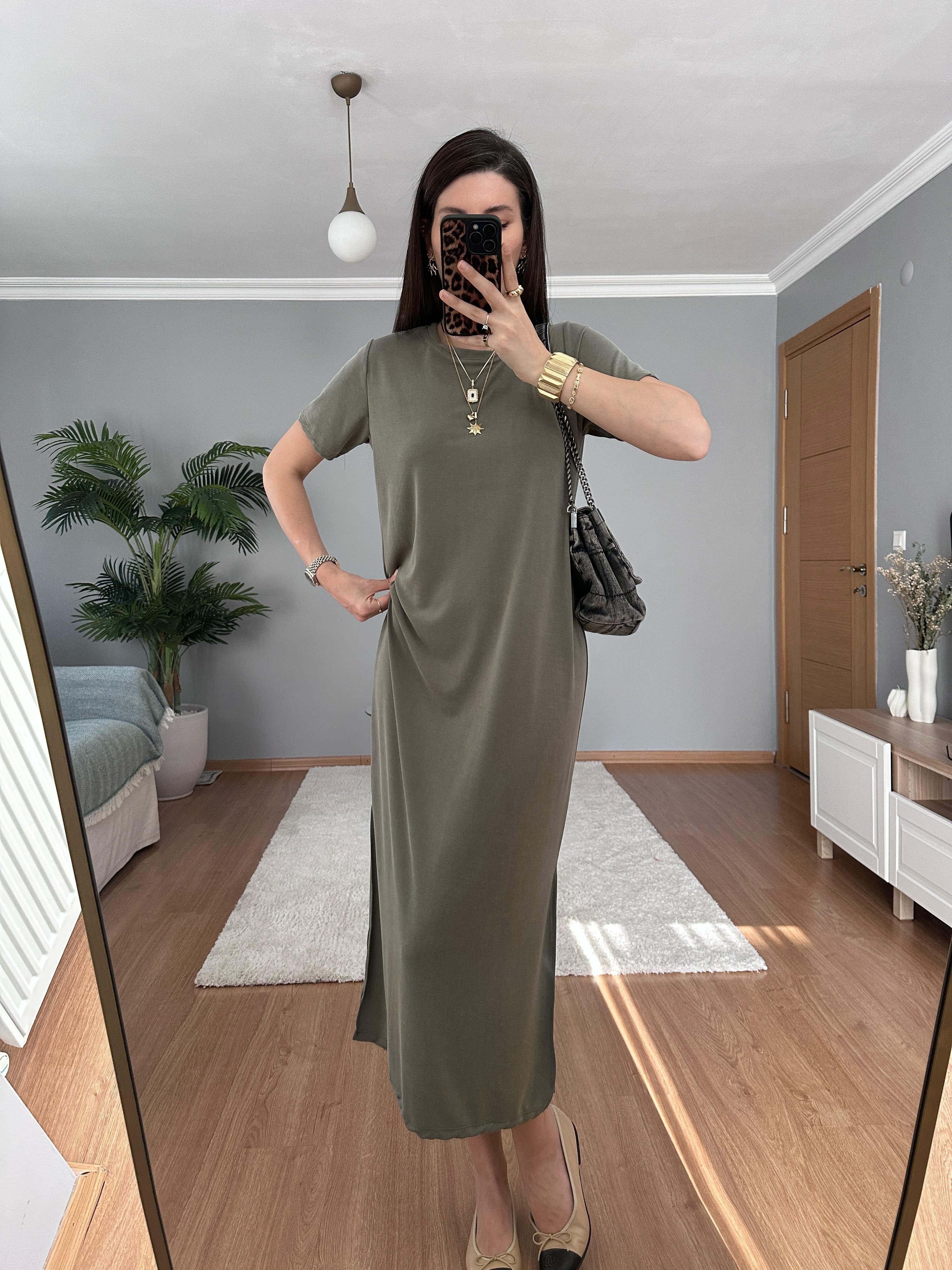 OYSH Kumaş Haki Elbise 