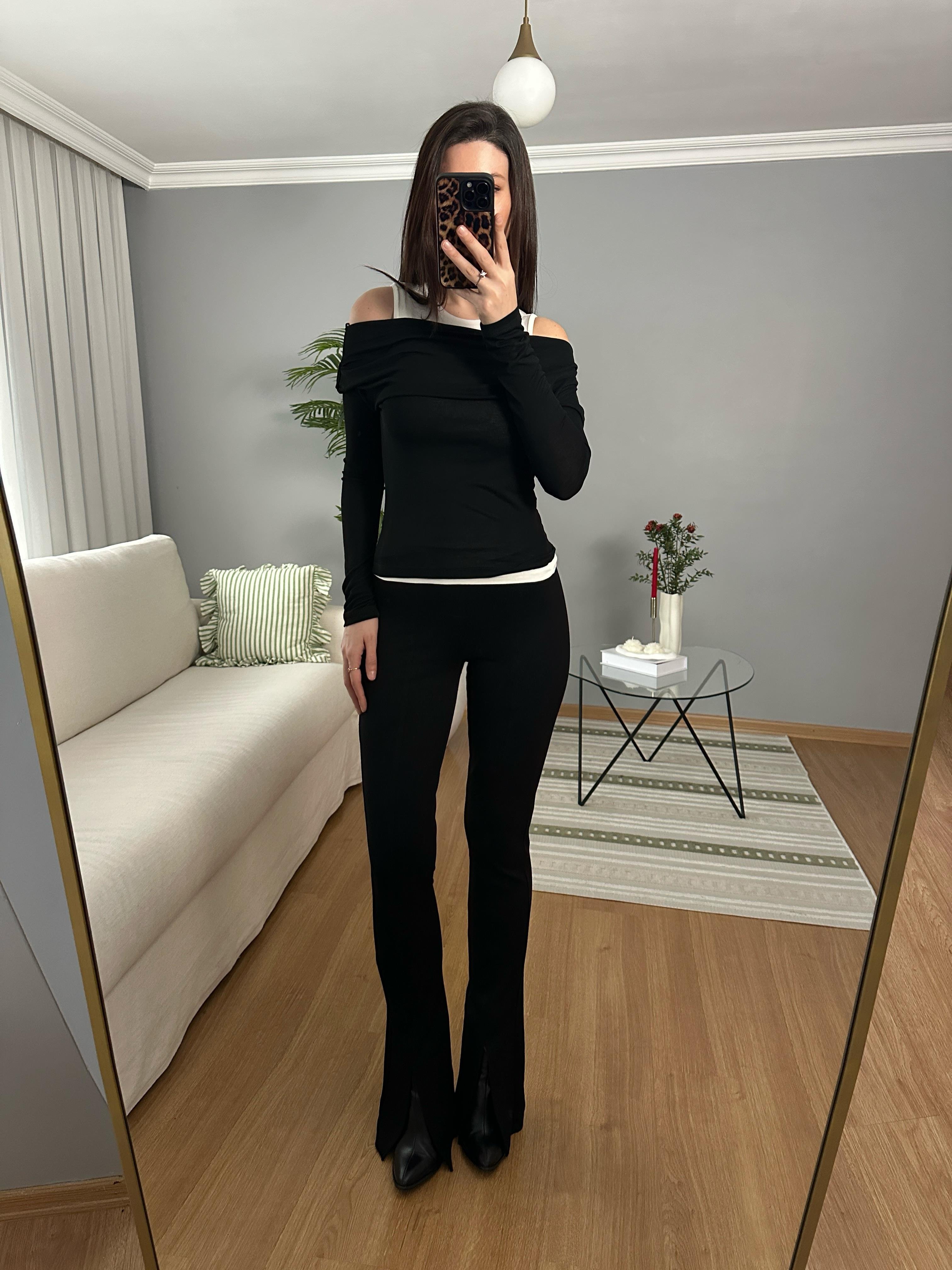 Paça Yırtmaçlı Beli Lastikli Pantolon